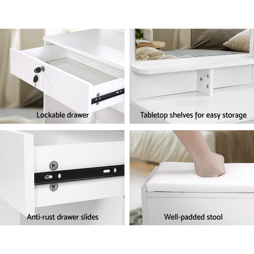 Vanity Mirror Stool with Jewelry Storage & Makeup Organizer Drawers - Perfect for Bedroom, Dressing Room & Beauty Salon