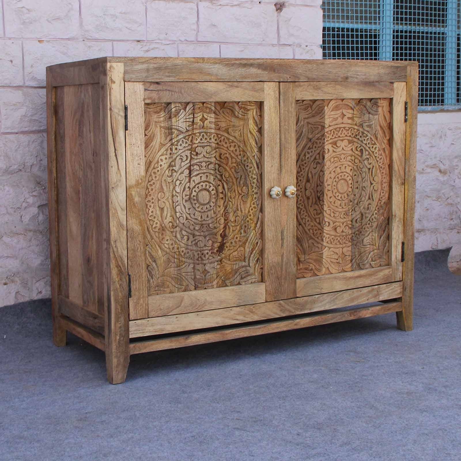 Elegant Floral Carved Solid Wood Sideboard - Handcrafted Buffet Cabinet for Dining Room, Living Room & Entryway Decor