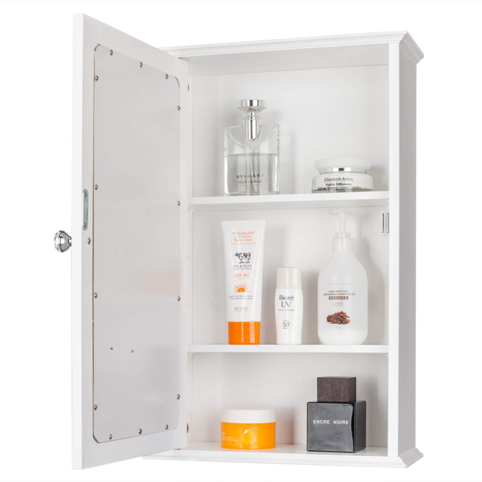 White Single Door Bathroom Wall Mirror Cabinet - Mounted Medicine Storage Cabinet with Mirror for Bathroom, Vestibule, Bedroom - Space Saving & Stylish Home Organization Solution
