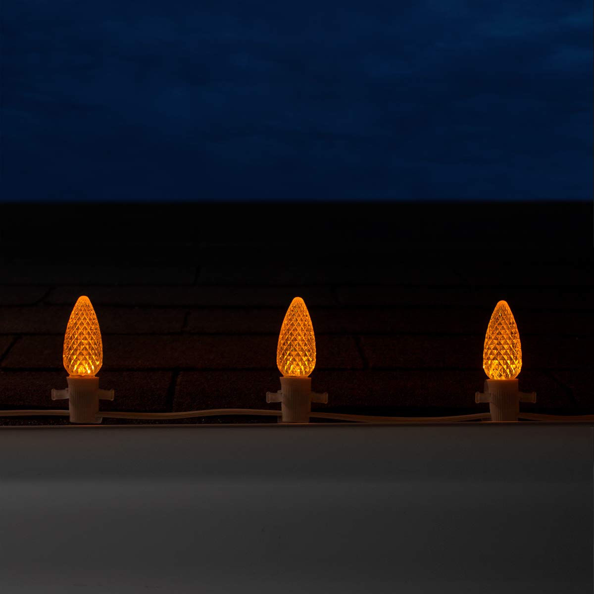 Wintergreen Lighting C9 OptiCore LED Commercial Outdoor Christmas Lights - Heavy Duty Waterproof String Lights for Wedding, Party & Holiday Decor (25 Amber/Orange Bulbs, 25ft White Wire) - Perfect for Rooflines, Trees & Outdoor Holiday Displays