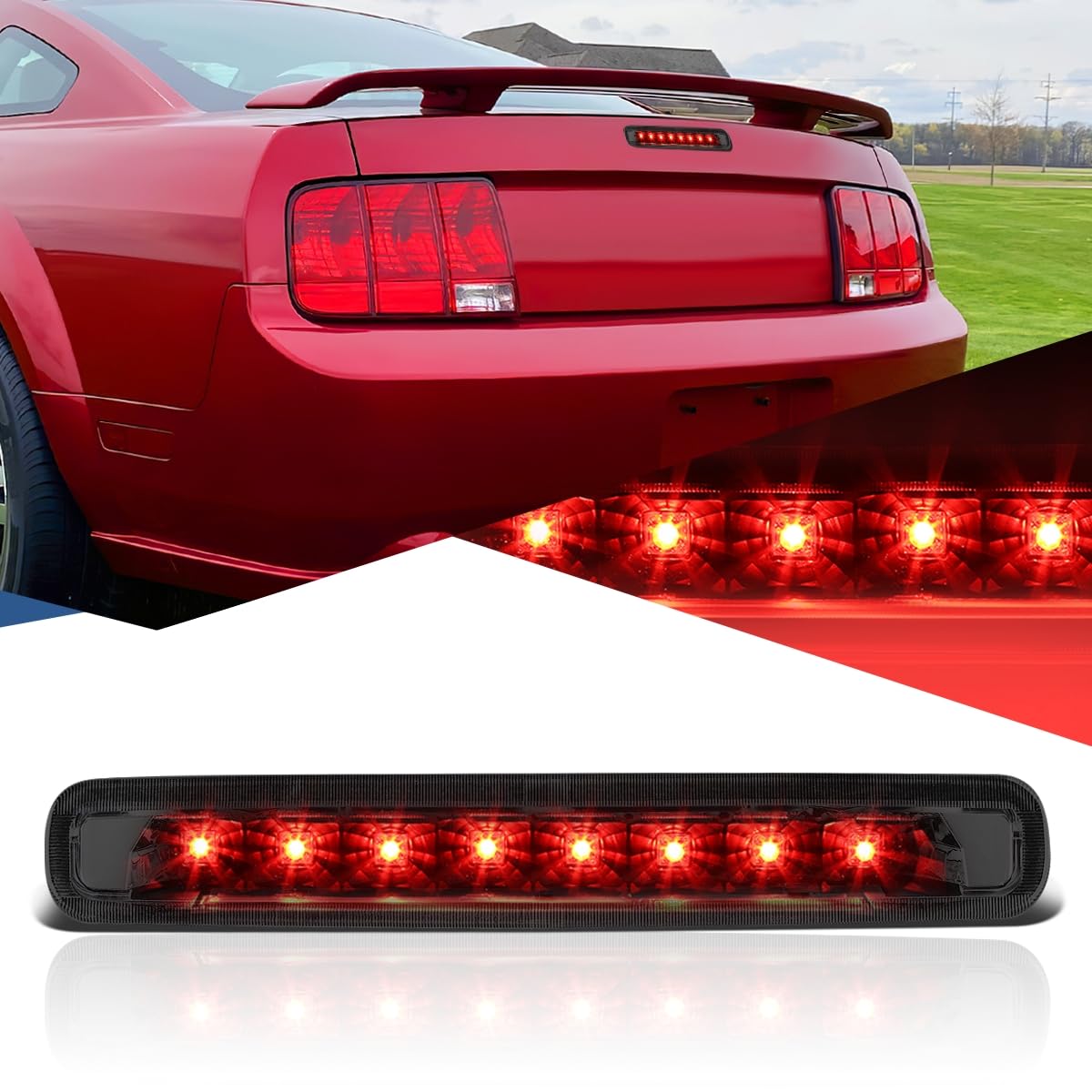 Auto Dynasty LED High Mount Smoked Third Brake Light Compatible with 2005-2009 Ford Mustang | Rear Tail Light Stop Lamp | Perfect for Night Driving & Car Customization