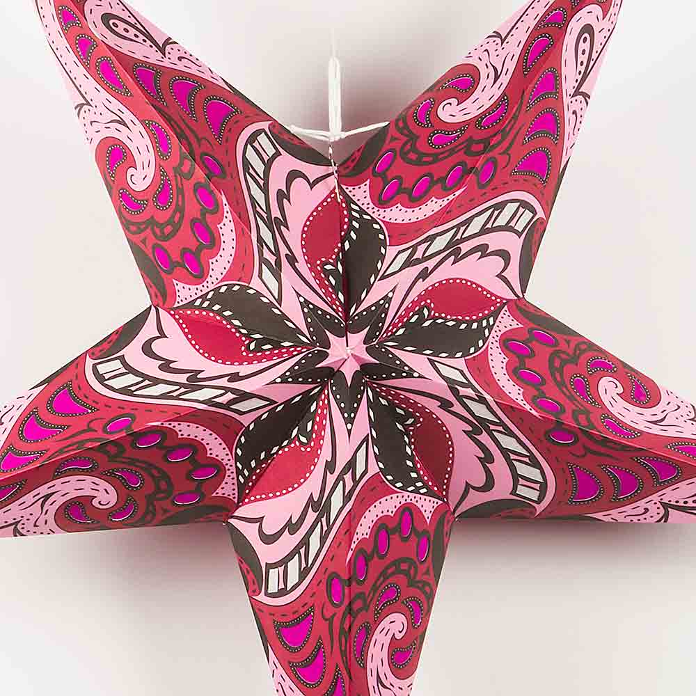 24 Pack Purple Paisley Paper Star Lanterns - Elegant Hanging Decor for Weddings, Parties, Baby Showers & Home Decoration - Perfect for Indoor/Outdoor Celebrations & Boho Chic Events