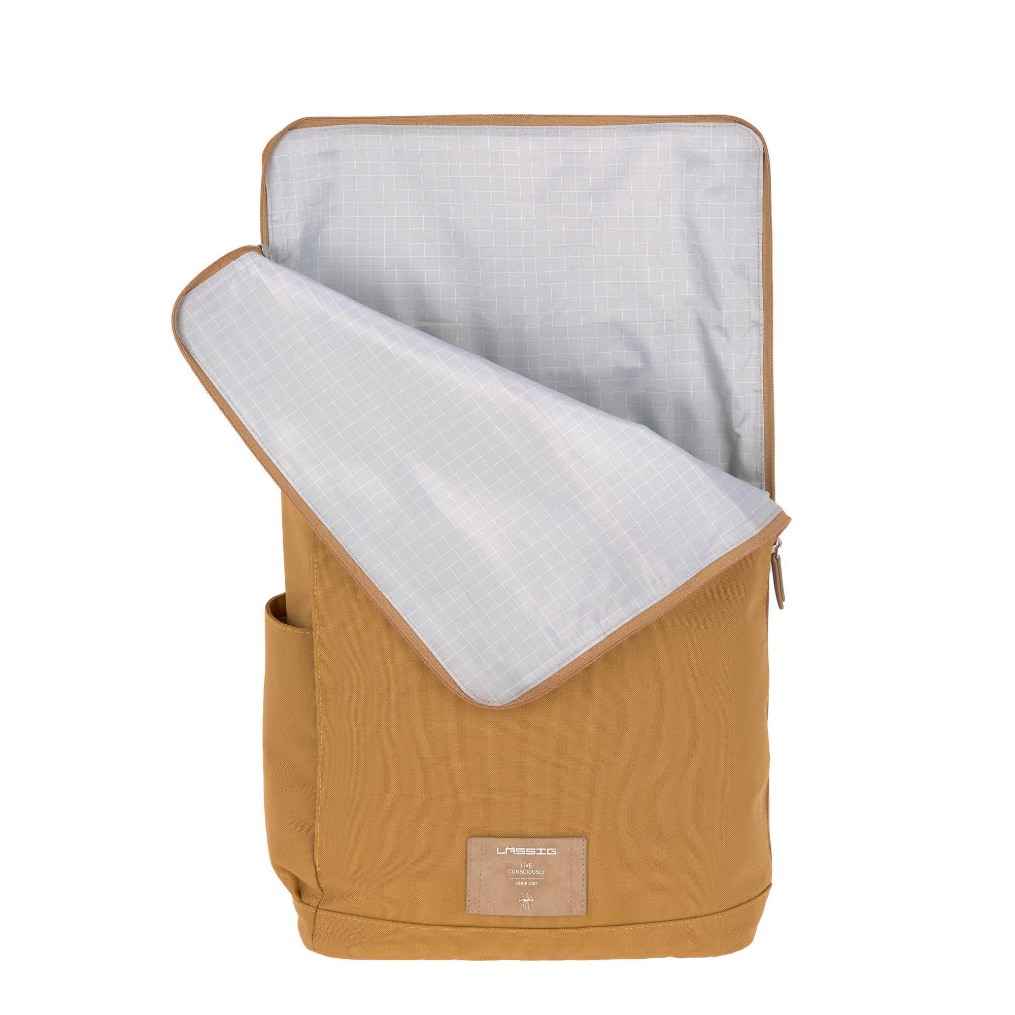 LÄSSIG Waterproof Baby Changing Backpack with Changing Mat, Pram Attachment & Bottle Warmer - Sustainable Rolltop Diaper Bag for Parents on the Go - Perfect for Travel, Daycare & Outdoor Adventures