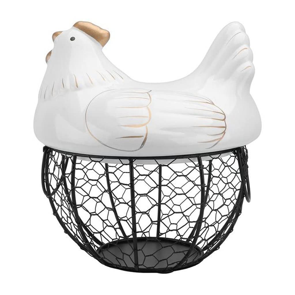 LEIGE Ceramic Egg Basket Holder - Chicken Themed Snack & Fruit Storage Box, Hen Decor Organizer Rack (22.5x23cm, Blue) - Perfect for Farmhouse Kitchen Decor, Easter Display & Pantry Organization