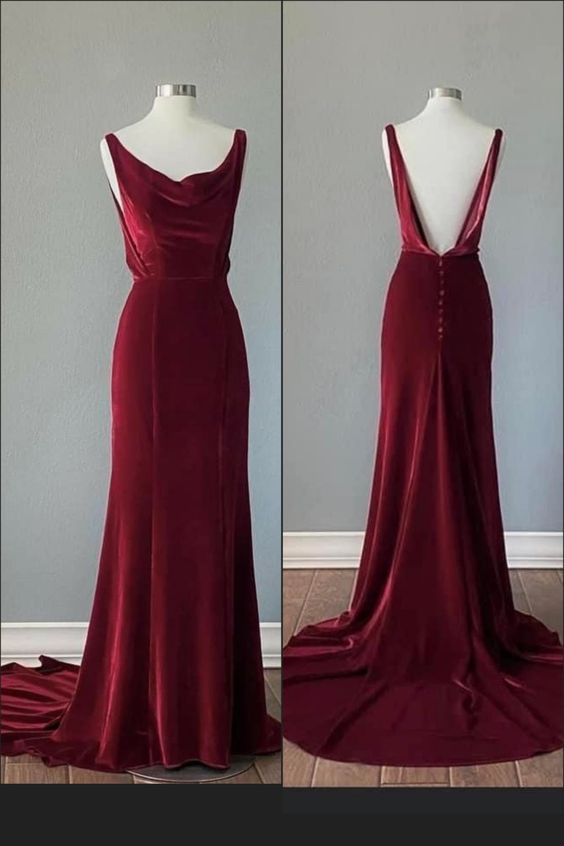 Elegant A-Line Red Velvet Long Prom Dress with Train - Formal Evening Gown for Homecoming, Ball, Wedding & Special Occasions | Style J4312