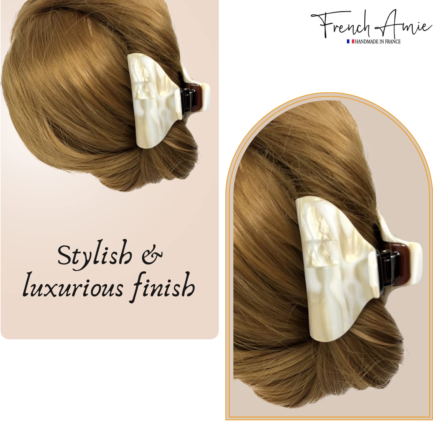 French Amie Marble Hair Claw Clip - Ivory Handmade for Women & Girls - Indoor & Outdoor Styling