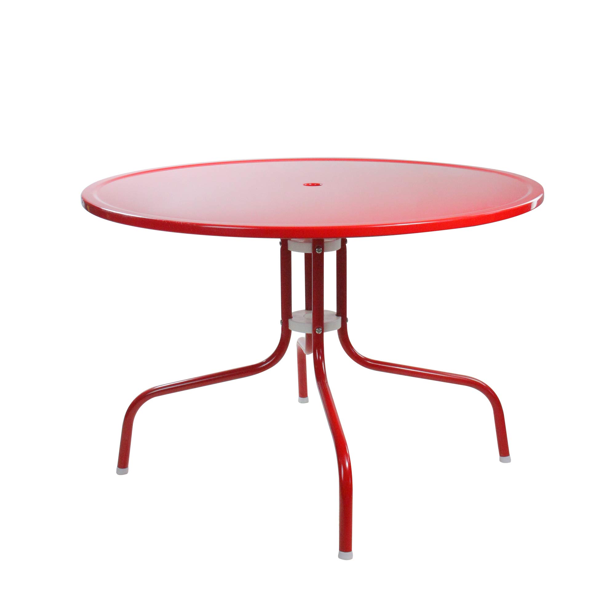 Vintage Red Metal Tulip Outdoor Dining Table - 39.25 Inch Retro Patio Table for Garden, Backyard, Poolside & Restaurant Dining - Weather Resistant Aluminum Alloy