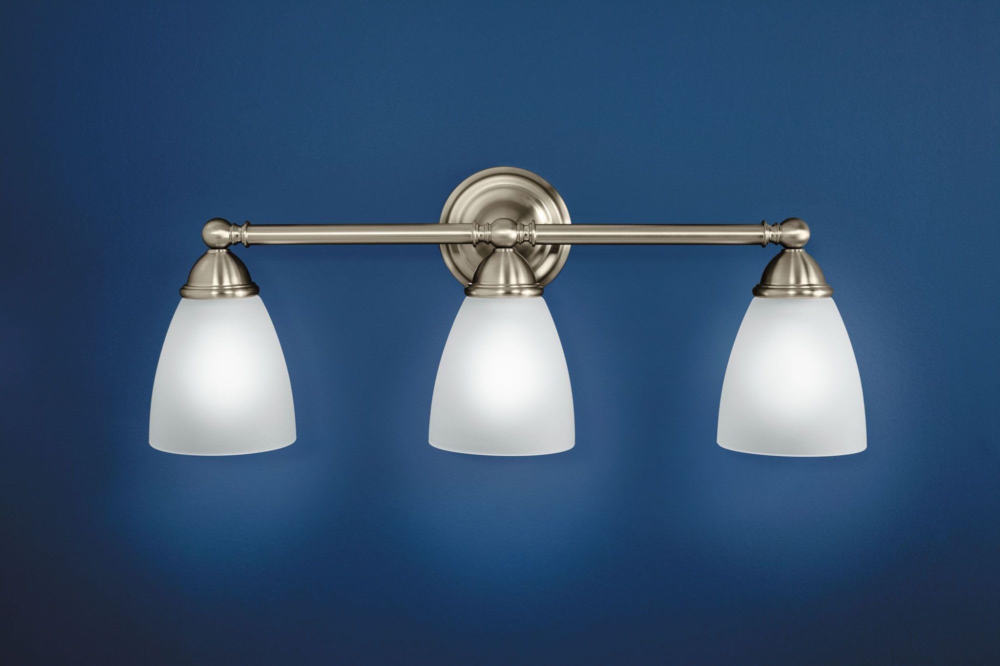 Moen YB2263BN Brantford 3-Light Bathroom Vanity Light Fixture - Brushed Nickel Finish with Frosted Glass Shades - Perfect for Bathroom, Powder Room, and Dressing Area Lighting