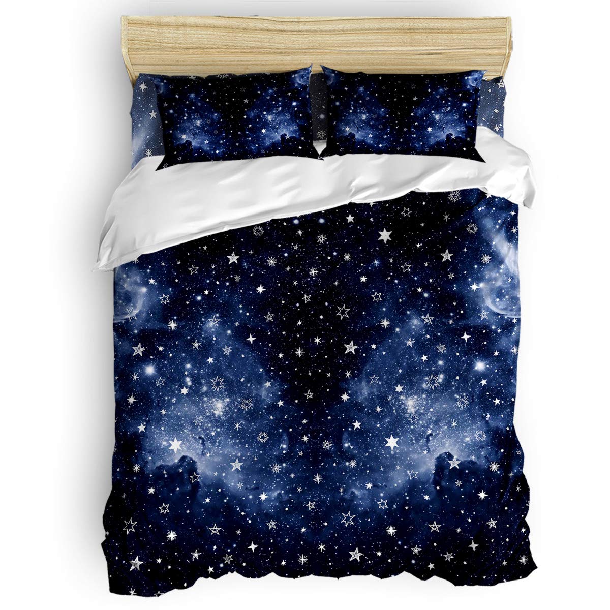 Ocean Party Bedding Duvet Cover Set 4 Pieces - Dark Night Galaxy Stars & Midnight Blue Comforter Cover with Zipper & Ties | Twin Size Luxury Bedding for Women & Men | Perfect for Guest Rooms, Dorm Decor & Space-Themed Bedrooms