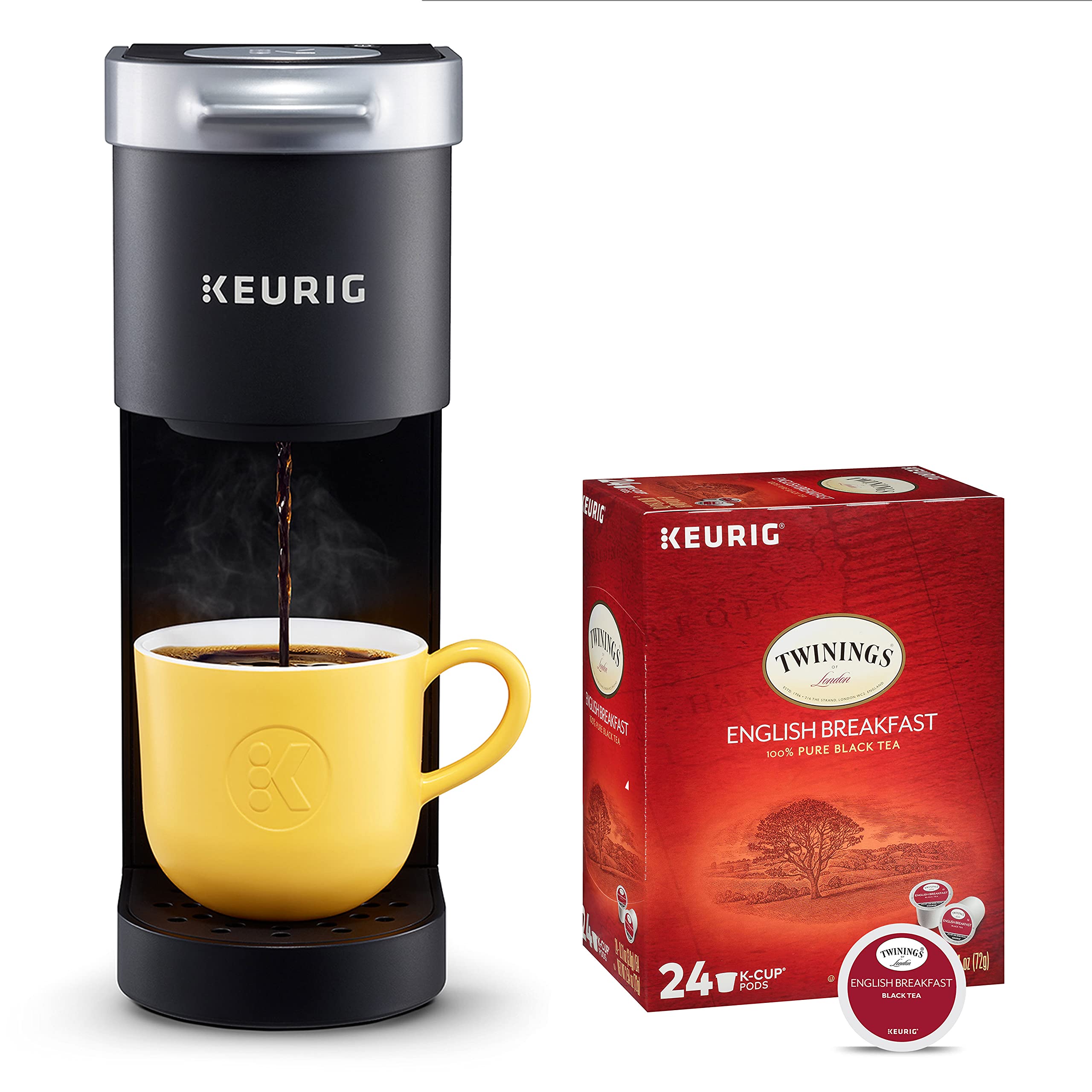 Keurig K-Mini Single Serve Coffee Maker with 24 Twinings English Breakfast Tea K-Cup Pods - Compact Brewing for Home, Office & Dorm Rooms