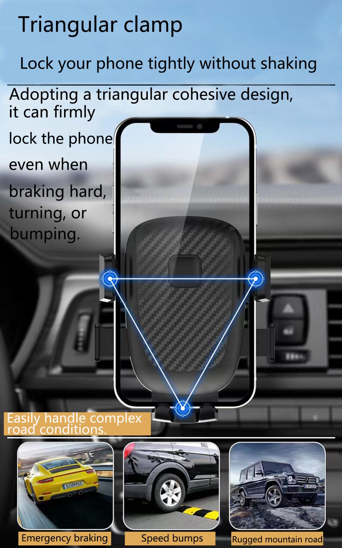 TUKEFEV Universal Car Phone Holder - Adjustable Clamp Mount with Screw Hook for All Smartphones, Secure & Hands-Free Navigation - Perfect for Driving, Commuting & Road Trips