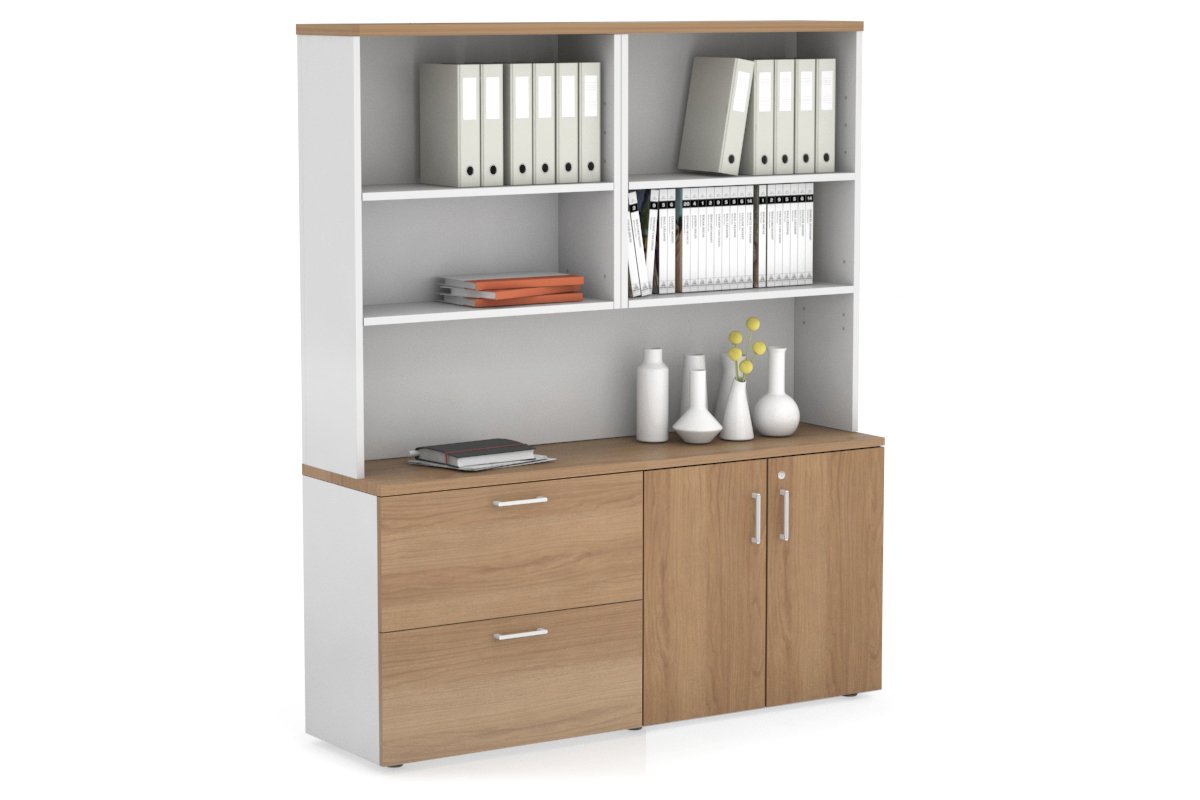 2-Drawer Lateral File Cabinet with 2-Door Storage Cupboard & Open Hutch - Office Organization & Document Storage Solution for Small Spaces