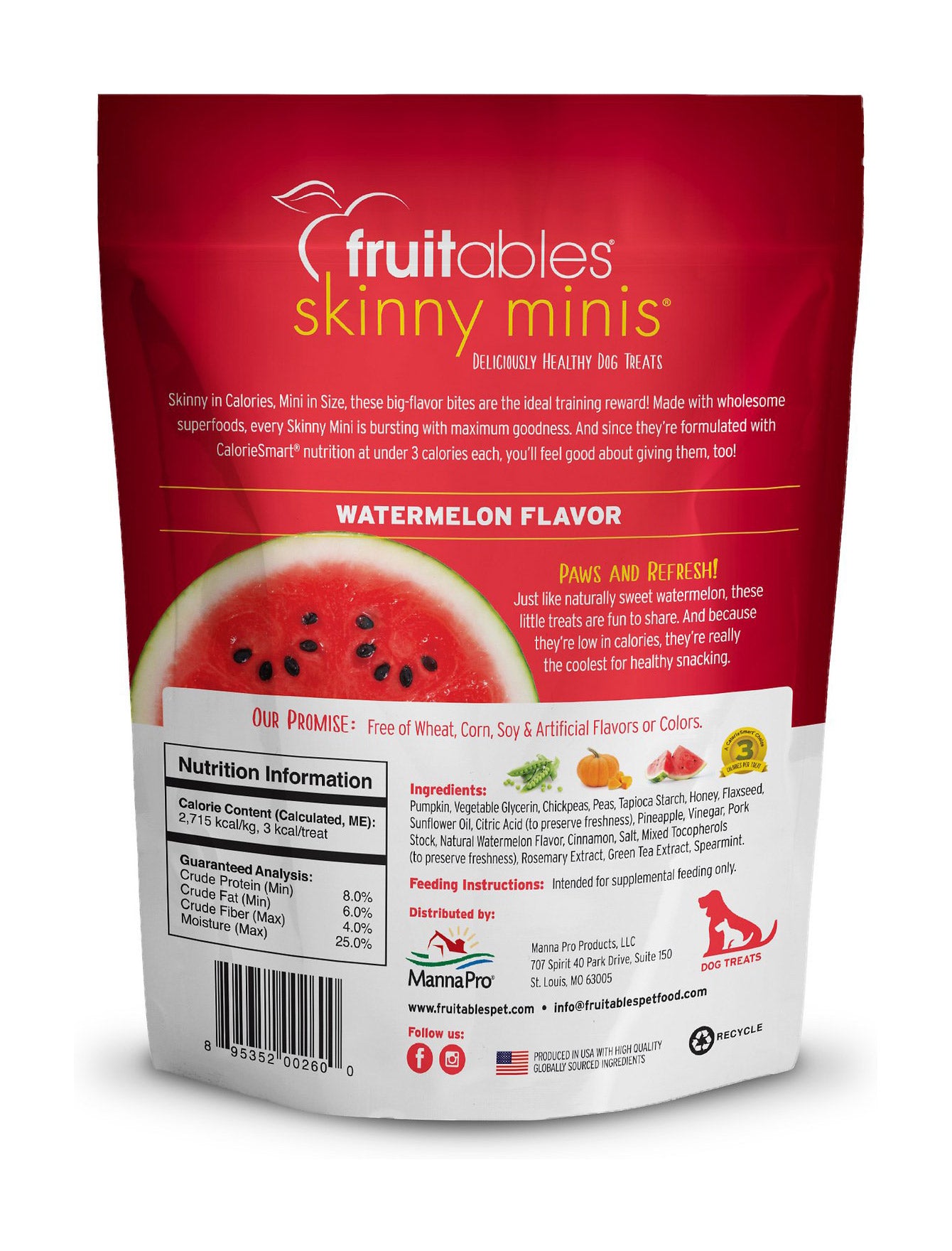 Fruitables Skinny Minis Watermelon Flavor Dog Treats - Low Calorie, All Natural Training Snacks for Small & Medium Dogs - Perfect for Rewards, Training & On-the-Go Treats