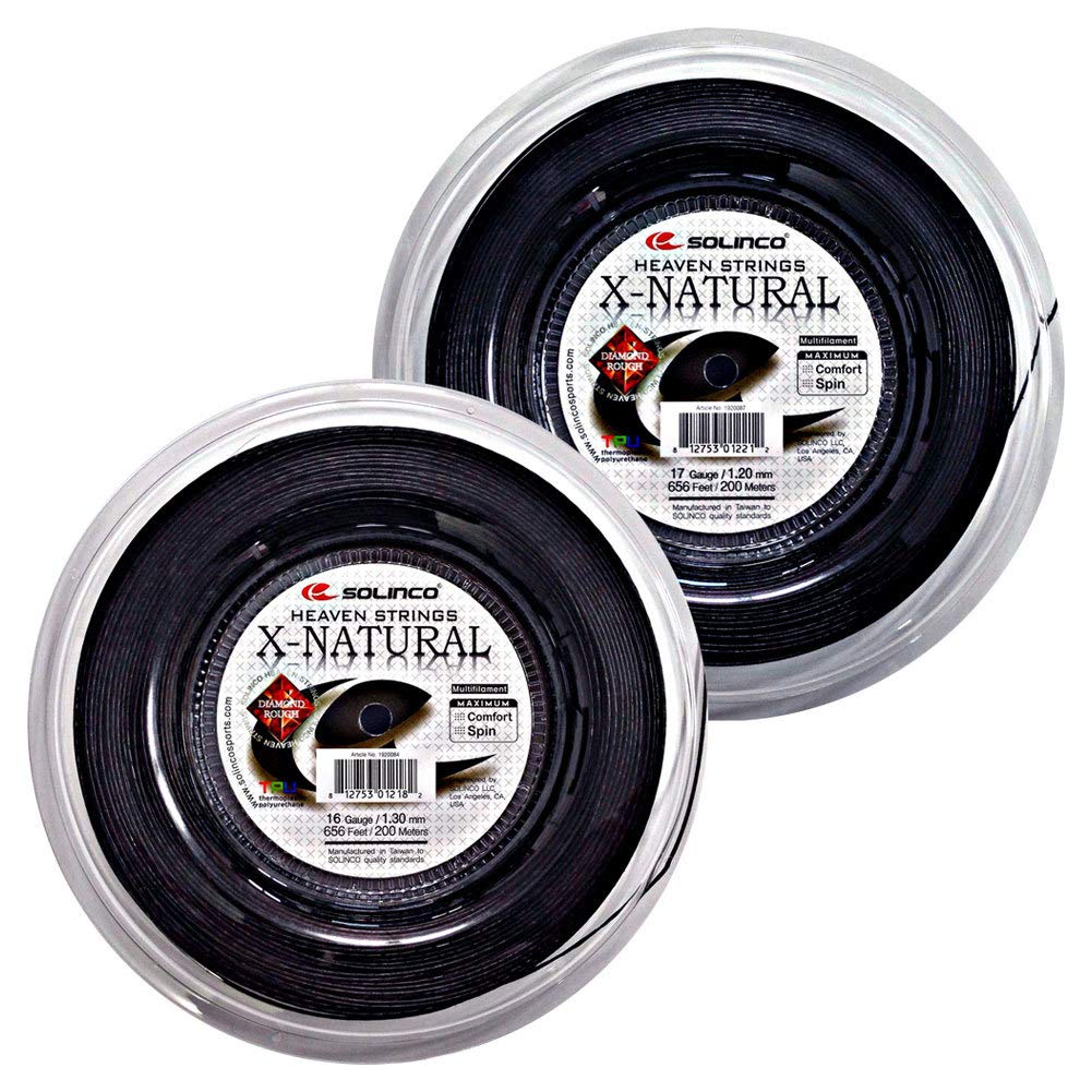Solinco X-Natural Tennis String Reel 17G Black - High Performance Natural Gut String for Tennis Rackets | Perfect for Competitive Play & Training Sessions