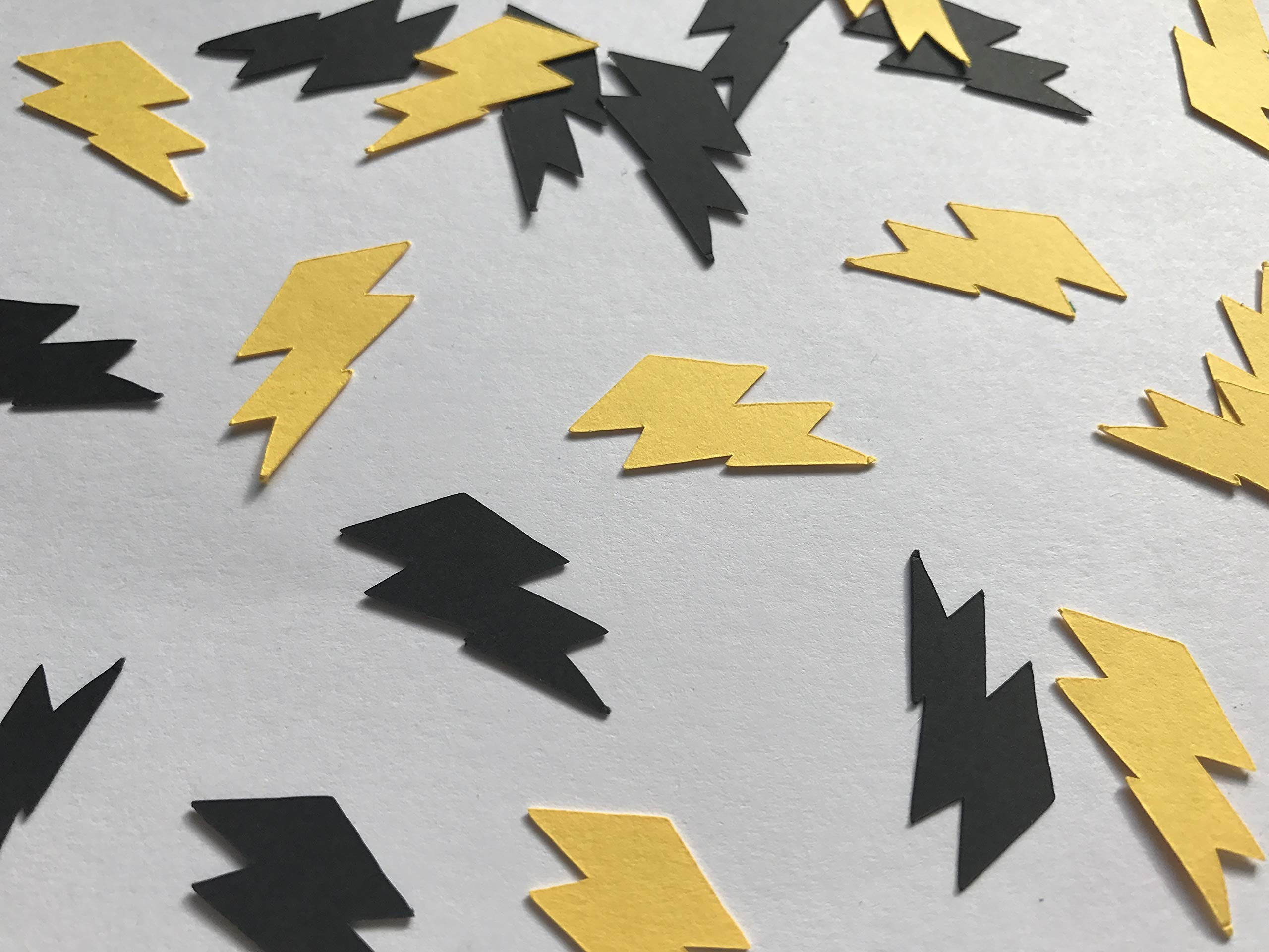 Black and Yellow Lightning Bolt Confetti - 200pcs Superhero Party Decorations for Boys Birthday, Baby Shower & Themed Events - Perfect for Cake Toppers, Gift Wrapping & DIY Crafts