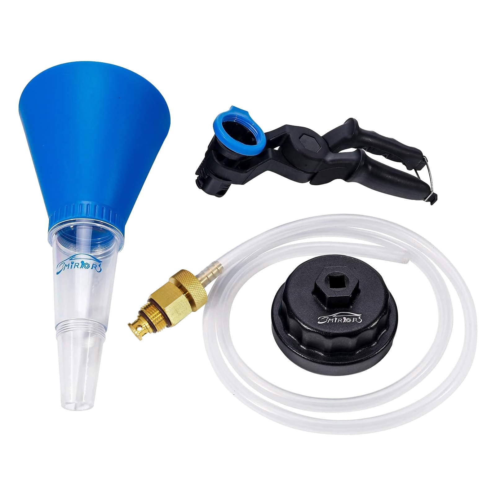 3 Mirrors Oil Filter Wrench & Drain Tool Set with Engine Funnel - Compatible with Toyota Lexus Scion Camry Tundra Highlander Sienna 2.0-5.7L Engines (64mm Cartridge Style Oil Filter) - Perfect for DIY Oil Changes & Auto Maintenance