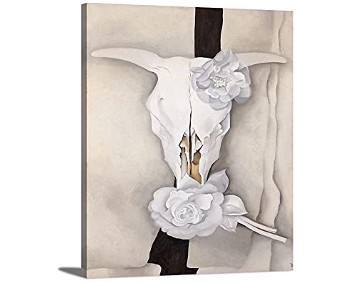 Georgia O'Keeffe Cow's Skull with Calico Roses Fine Art Canvas Print - Premium Gallery Wrapped Wall Art for Living Room, Bedroom & Office Decor | Western Home Decor & Vintage Aesthetic Gift Idea