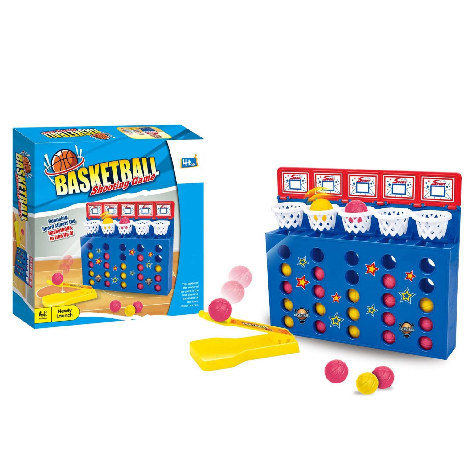 Kids Basketball Shots Game - Classic 4 in A Line Board Game with Bouncing & Linking Shots | Educational Multiplayer Toy for Children | Perfect for Indoor Play, Birthday Parties & Family Game Nights