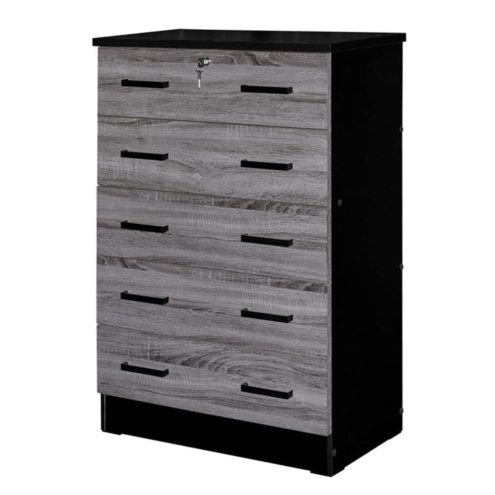 Better Home Products Cindy 5-Drawer Wooden Dresser with Lock - Ebony Finish for Bedroom Storage & Organization