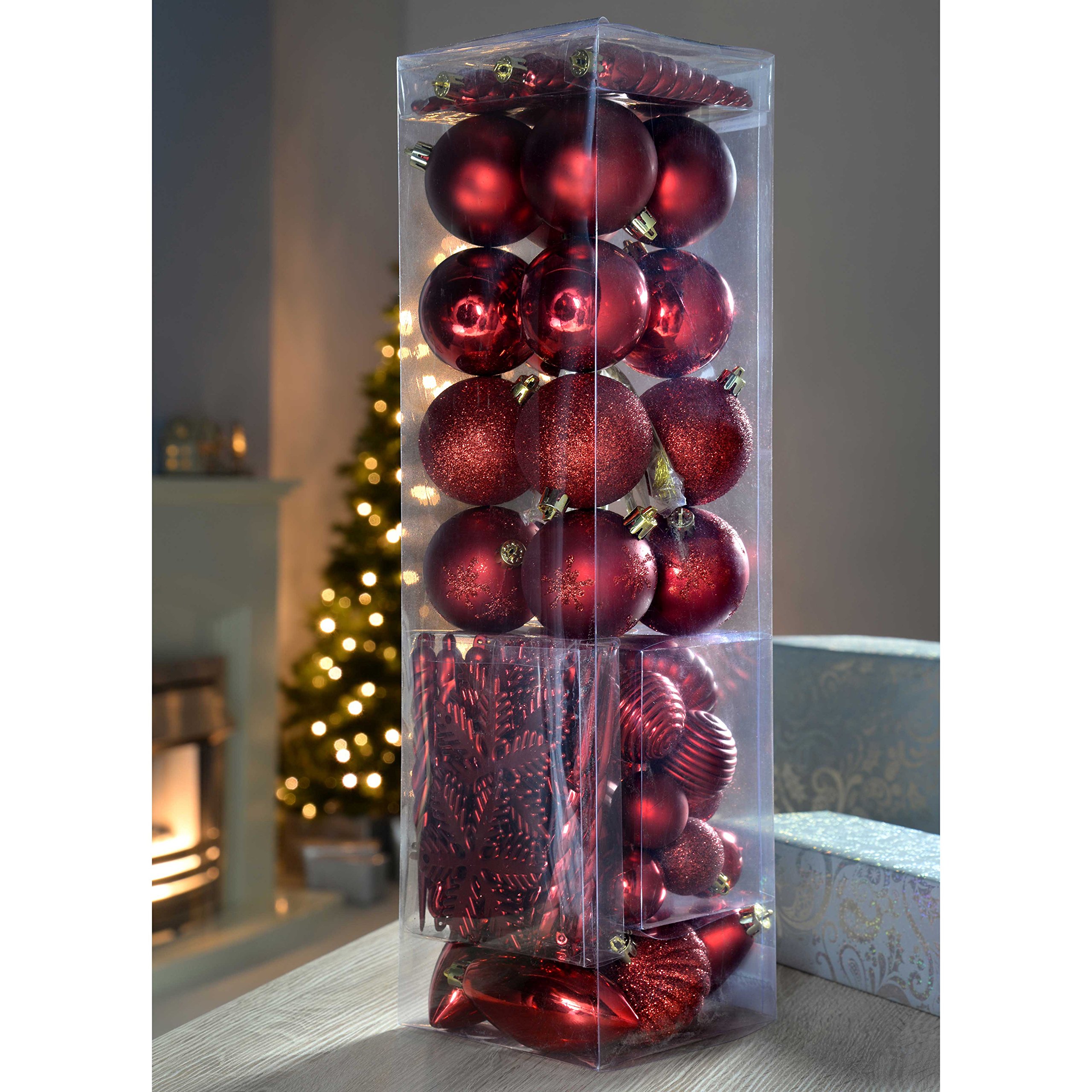 72-Piece Shatterproof Christmas Ornament Set - Assorted Red Baubles for Tree Decorating | Holiday Home Decor, Party & Gift Giving