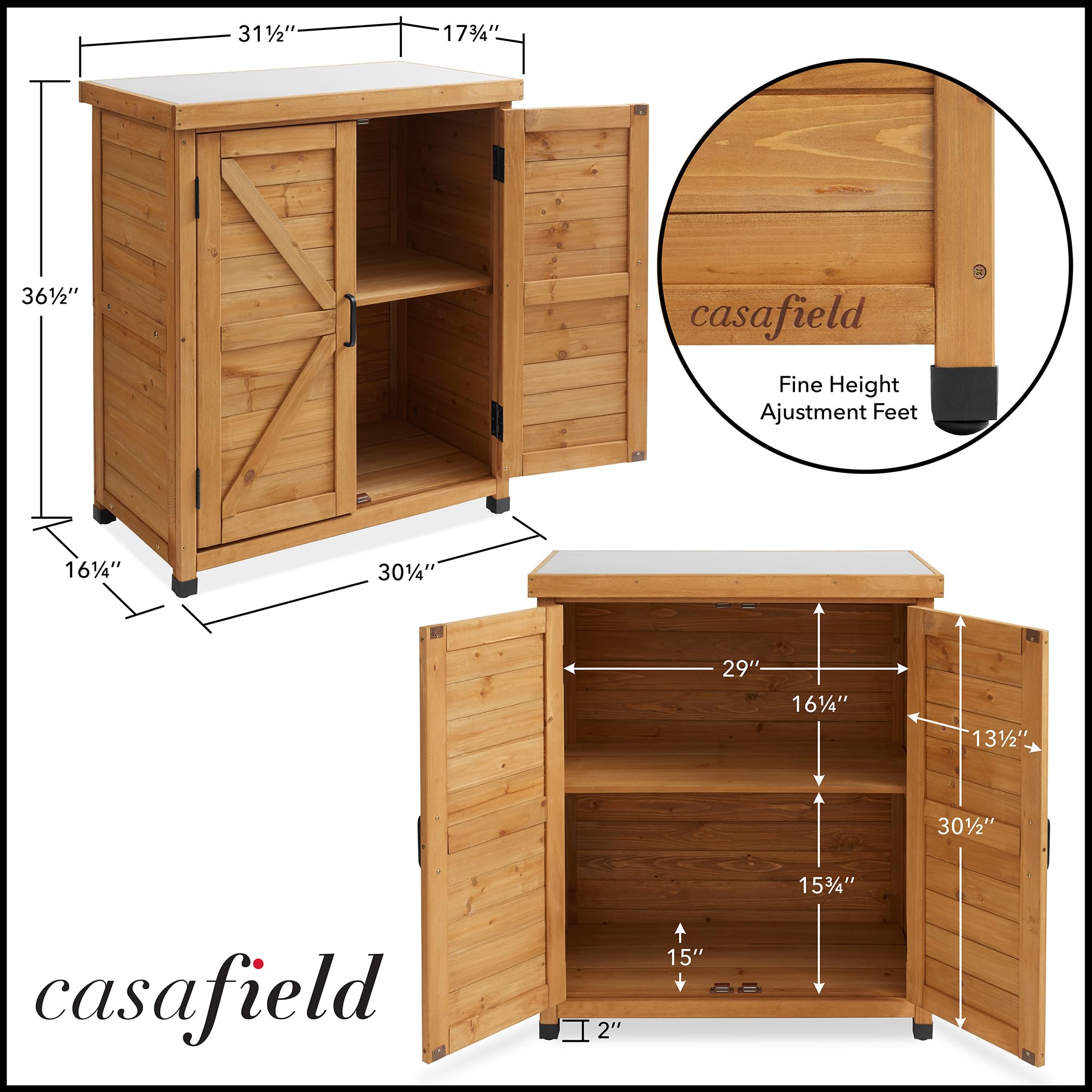 Casafield Outdoor Garden Potting Bench with Metal Tabletop & Storage Cabinet - Durable Wooden Workstation Table for Patio, Gardening & Planting - Perfect for Organizing Tools, Potting Plants & DIY Projects
