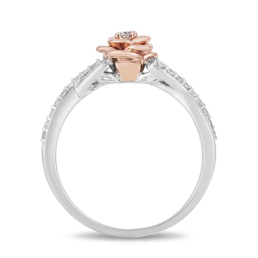 Enchanted Disney Belle Rose Ring - Sterling Silver & 10K Rose Gold with 1/5 Cttw Diamonds | Fine Jewelry for Women | Perfect for Disney Fans, Weddings & Special Occasions