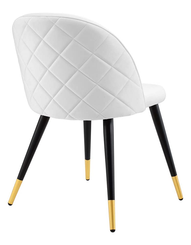 Modway Cordial Performance Velvet Dining Chairs - Set of 2 White Upholstered Accent Chairs for Kitchen, Dining Room & Home Decor