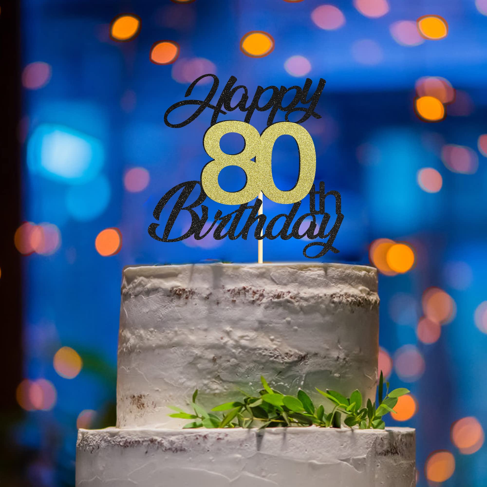 Elegant Black & Gold Glitter 80th Birthday Cake Topper - Premium 80 Cake Decorations for Birthday Party Celebrations - Perfect for Milestone Anniversaries & Retirement Parties