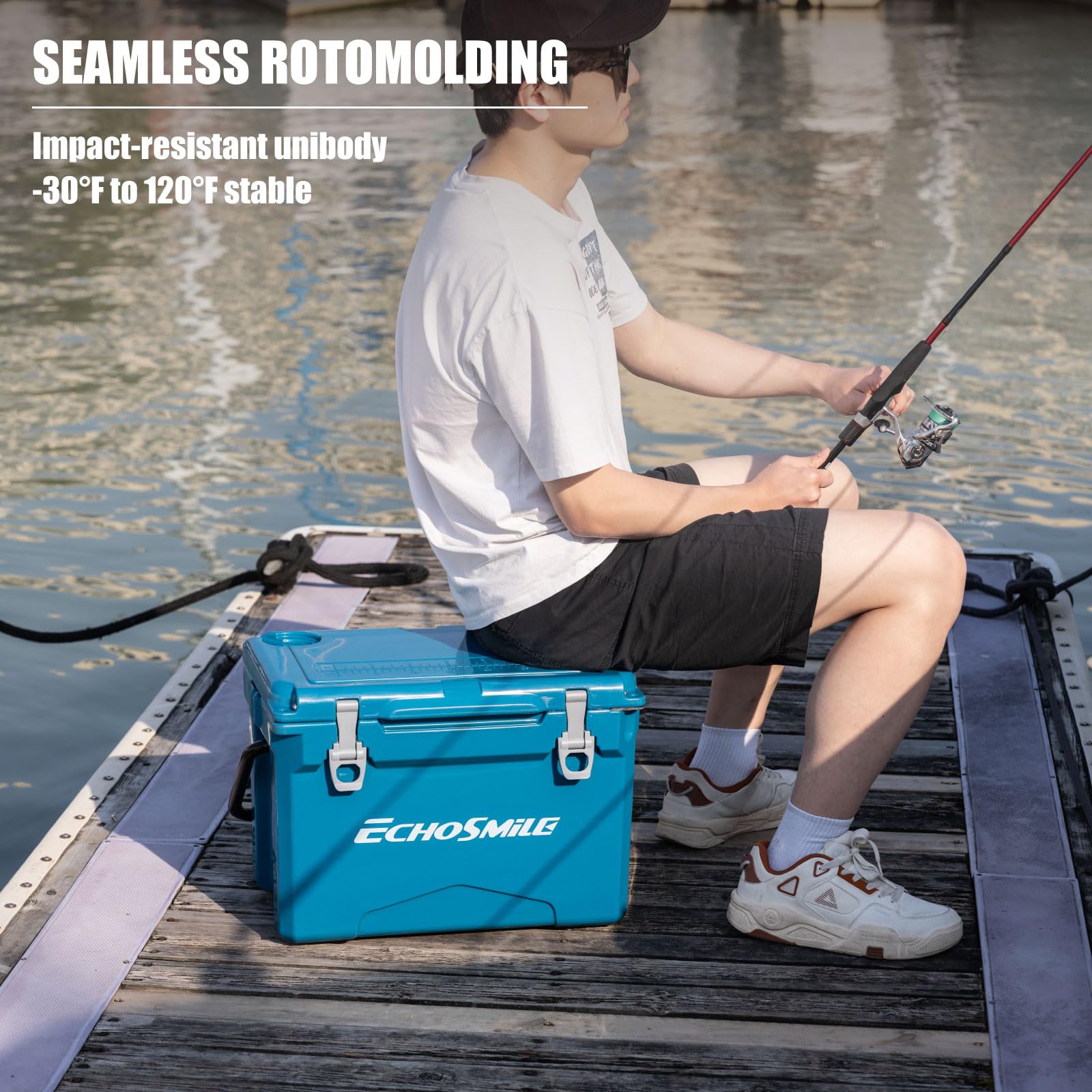 EchoSmile 25/30/35/40/60/75 Quart Rotomolded Cooler - Heavy Duty, Leak Proof, Extreme Durability for Camping, Fishing, Hunting & Outdoor Adventures