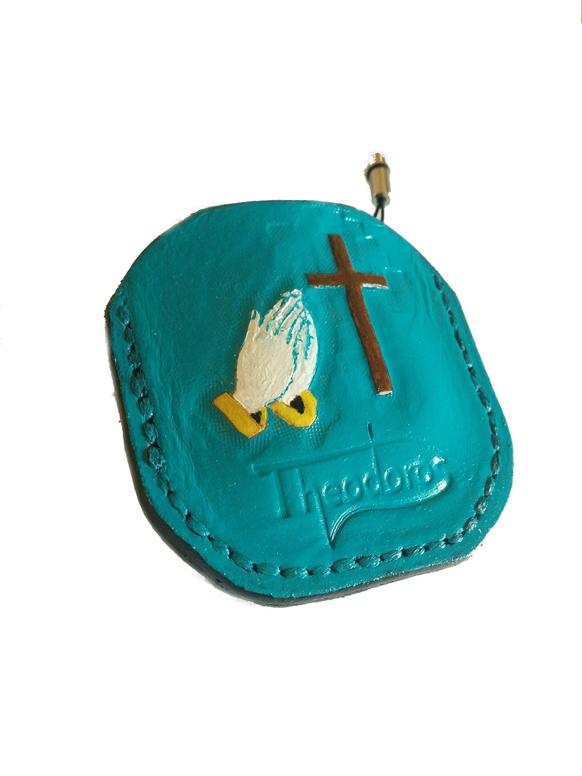 3D Genuine Leather Christian Cross Keychain with Prayer Hands & Custom Initials - Handmade Personalized Carved Keyring for Men Women - Perfect for Gifts, Car Keys & Everyday Carry