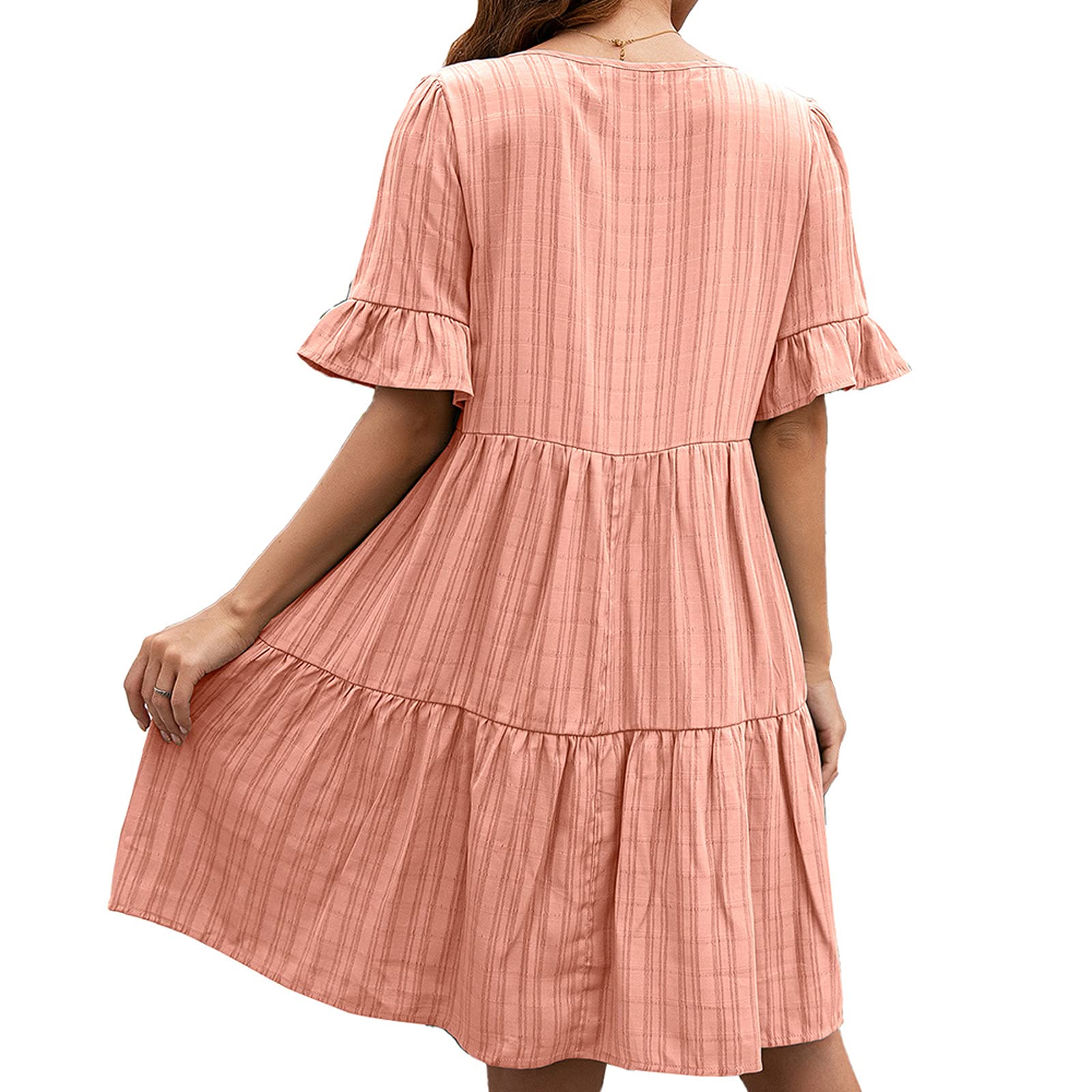 Women's Summer Boho Dress - V Neck Short Sleeve Loose Tunic Midi Dress for Casual Streetwear | Perfect for Beach Outings, Music Festivals, and Everyday Comfort