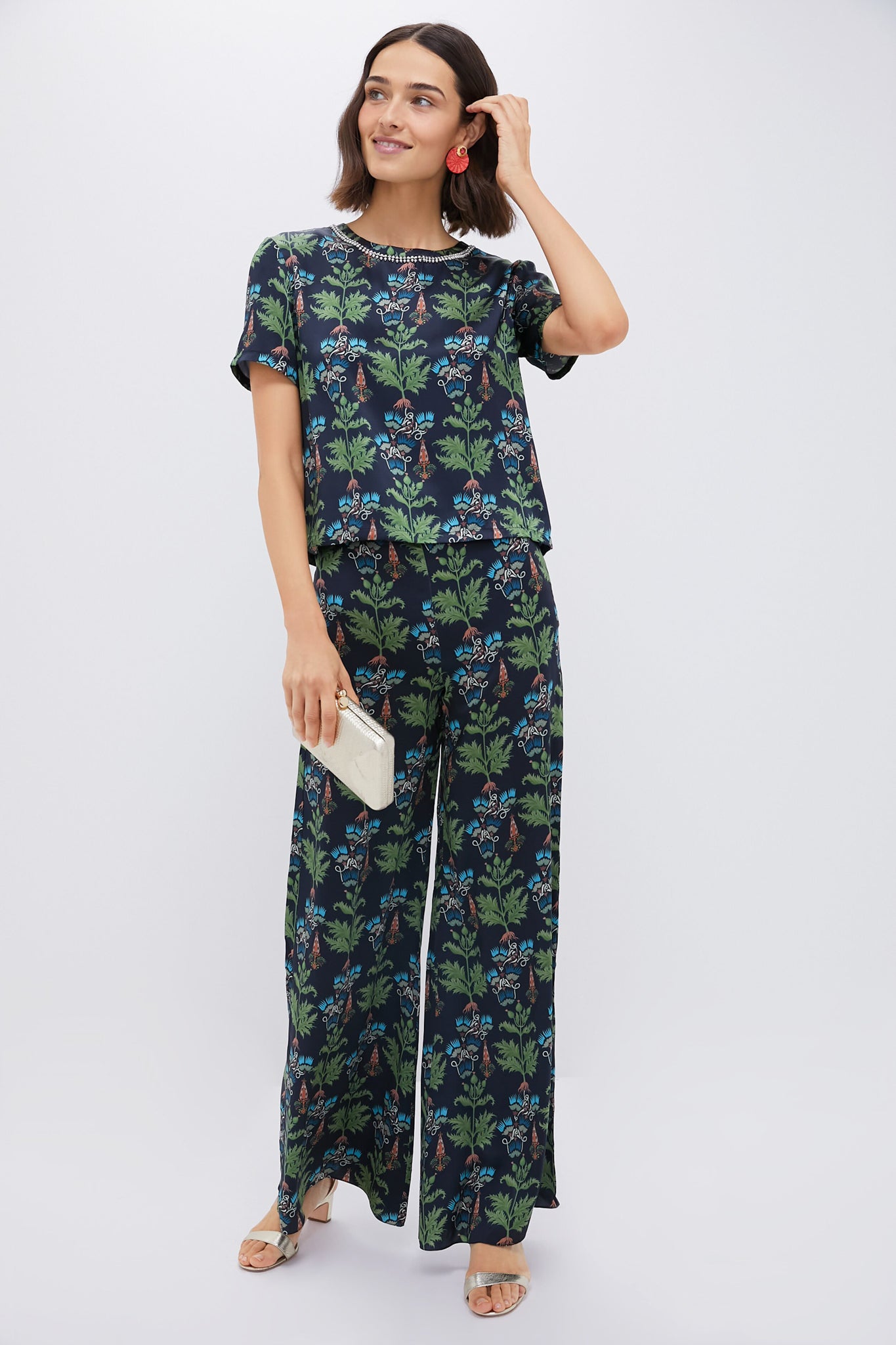 Blue Persian Botanic Blair Pants - Women's Floral Print Lounge Pants for Yoga, Meditation & Home Relaxation