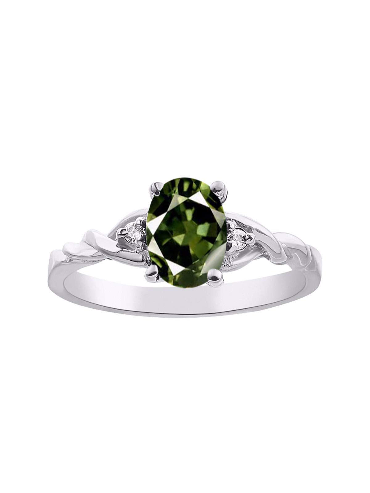 Rylos Sterling Silver Classic Birthstone Ring - 7X5MM Oval Gemstone & Diamonds - Women's Jewelry, Sizes 5-10 - Perfect Gift for Birthday, Anniversary & Special Occasions
