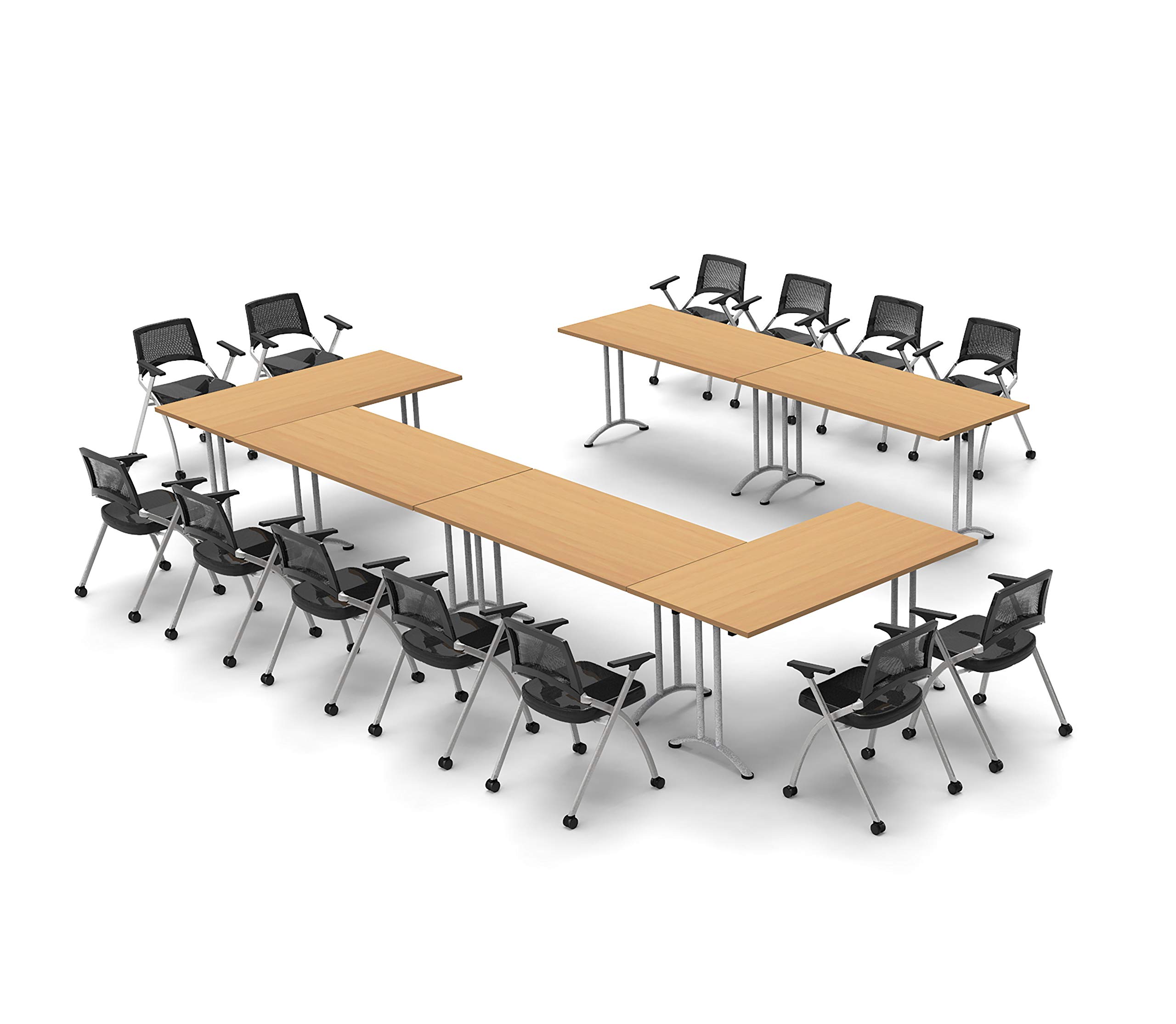 13-Person Folding Conference Table with Chairs - Beech Wood 19-Piece Set for Meetings, Seminars & Classrooms | Foldable for Easy Storage | Ideal for Office, School & Event Spaces