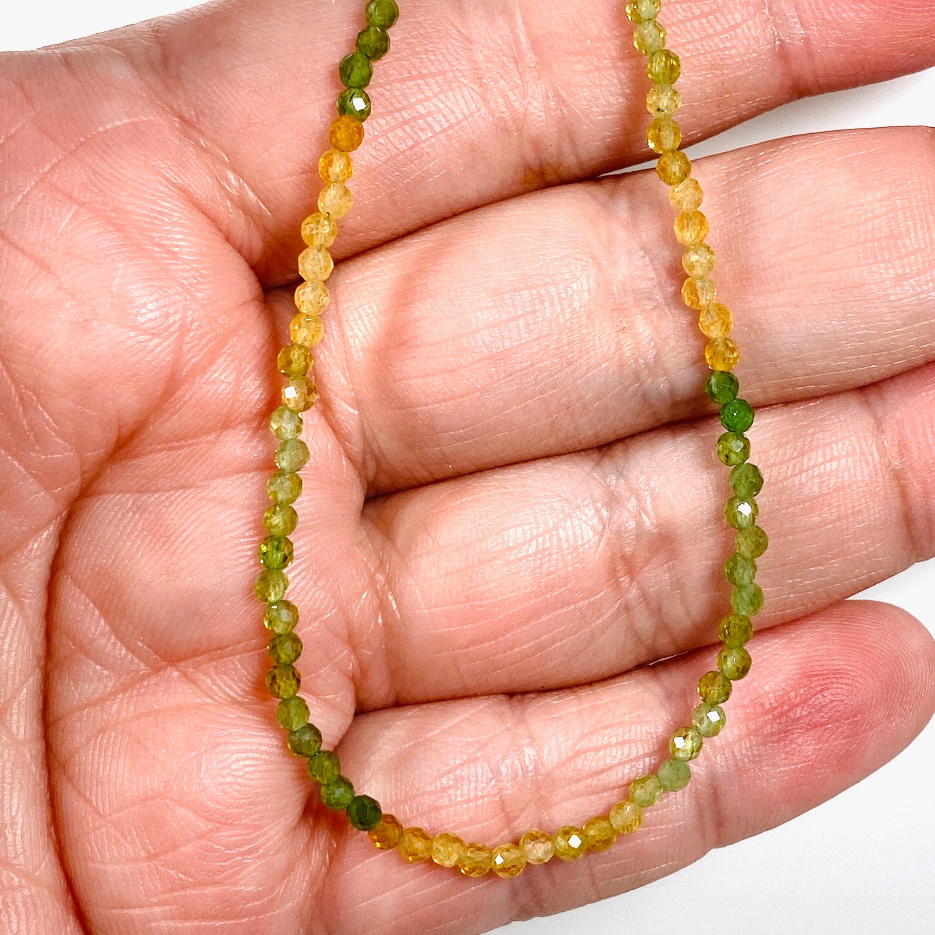 Green and Yellow Tourmaline Micro Bead Necklace - Elegant Handmade Jewelry for Women, Gift for Her, Perfect for Parties & Special Occasions