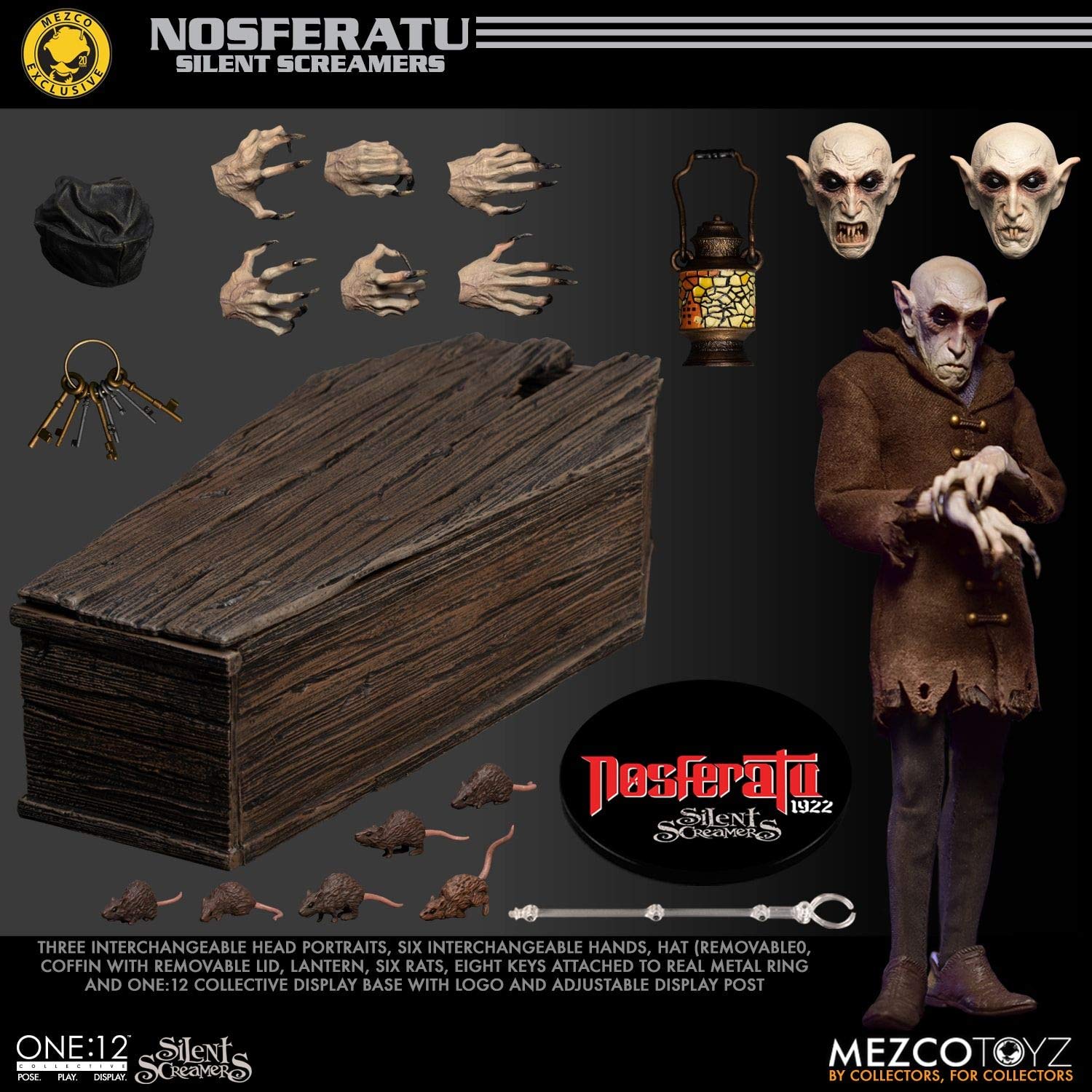 Mezco One:12 Collective Silent Screamers Nosferatu 7-Inch Highly Detailed Action Figure - Horror Movie Collectible for Display & Photography