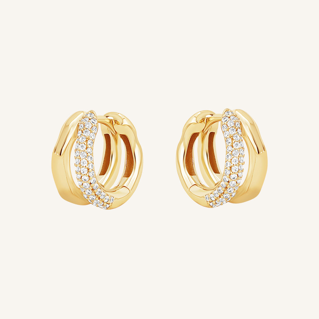 Monroe Pavé Double Huggie Hoop Earrings - Sparkling CZ Studs for Women, Perfect for Parties & Date Nights