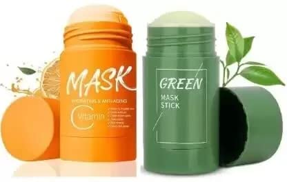 Lusty Soul Green Tea & Vitamin C with Turmeric Clay Face Mask Stick - Brightening, Tan Removal & Glowing Skin Treatment | Natural, Safe for All Skin Types | Pack of 2 | Perfect for Daily Skincare Routine & Spa Days