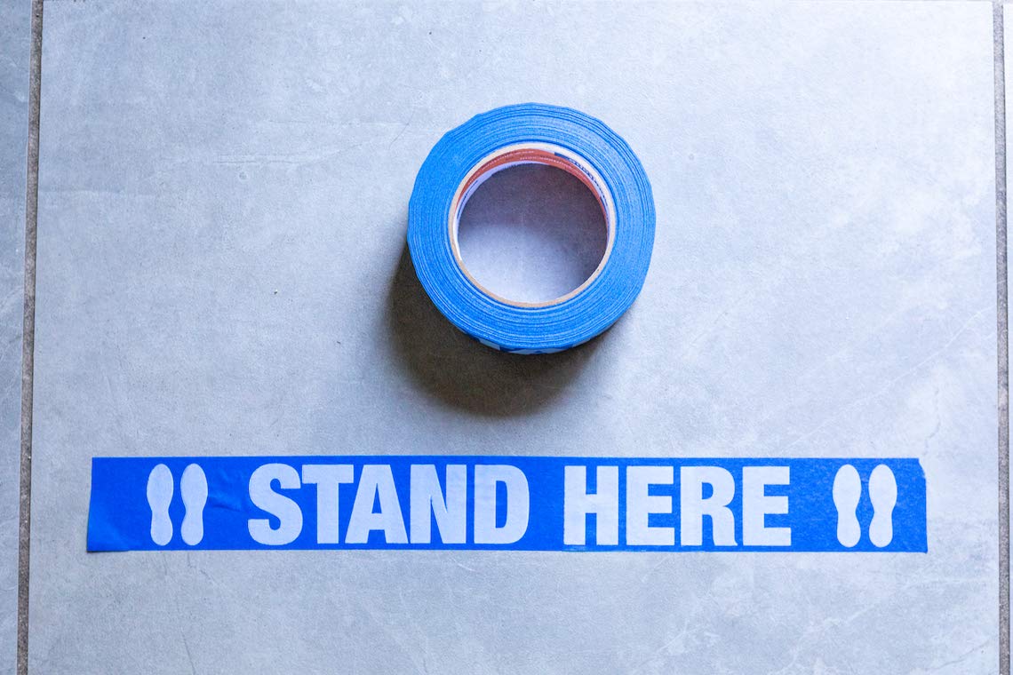 Shurtape 105156 CP 27P Blue Multi-Surface Floor Masking Tape - 48mm x 55m (Over 100ft per Roll) - Social Distancing Floor Marking Tape with 