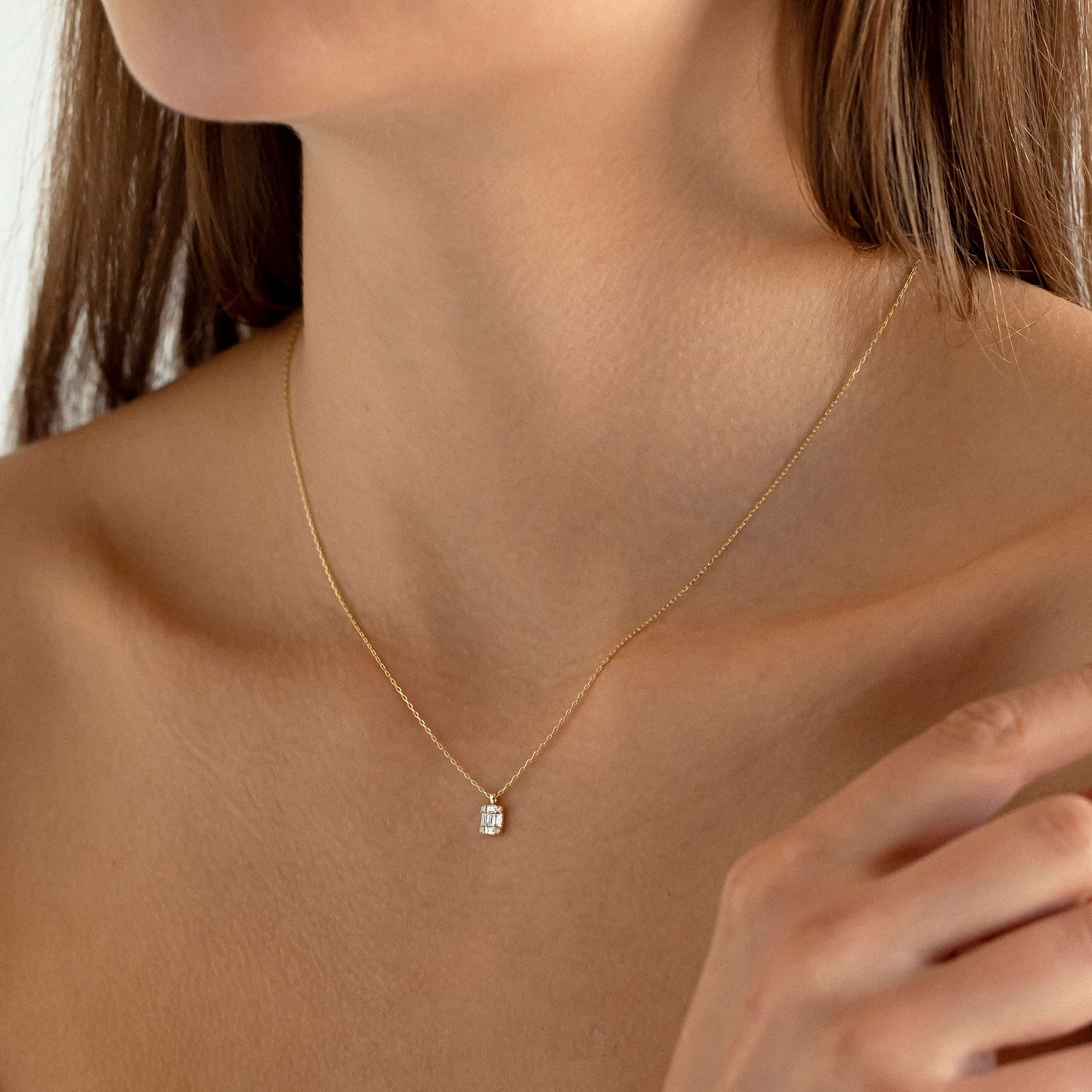 Tewiky 14K Gold Plated Diamond Pendant Necklace for Women - Dainty Layered Cuban Paperclip Chain Choker, Minimalist Stacked Necklace Jewelry Gift | Perfect for Date Nights, Anniversaries & Special Occasions