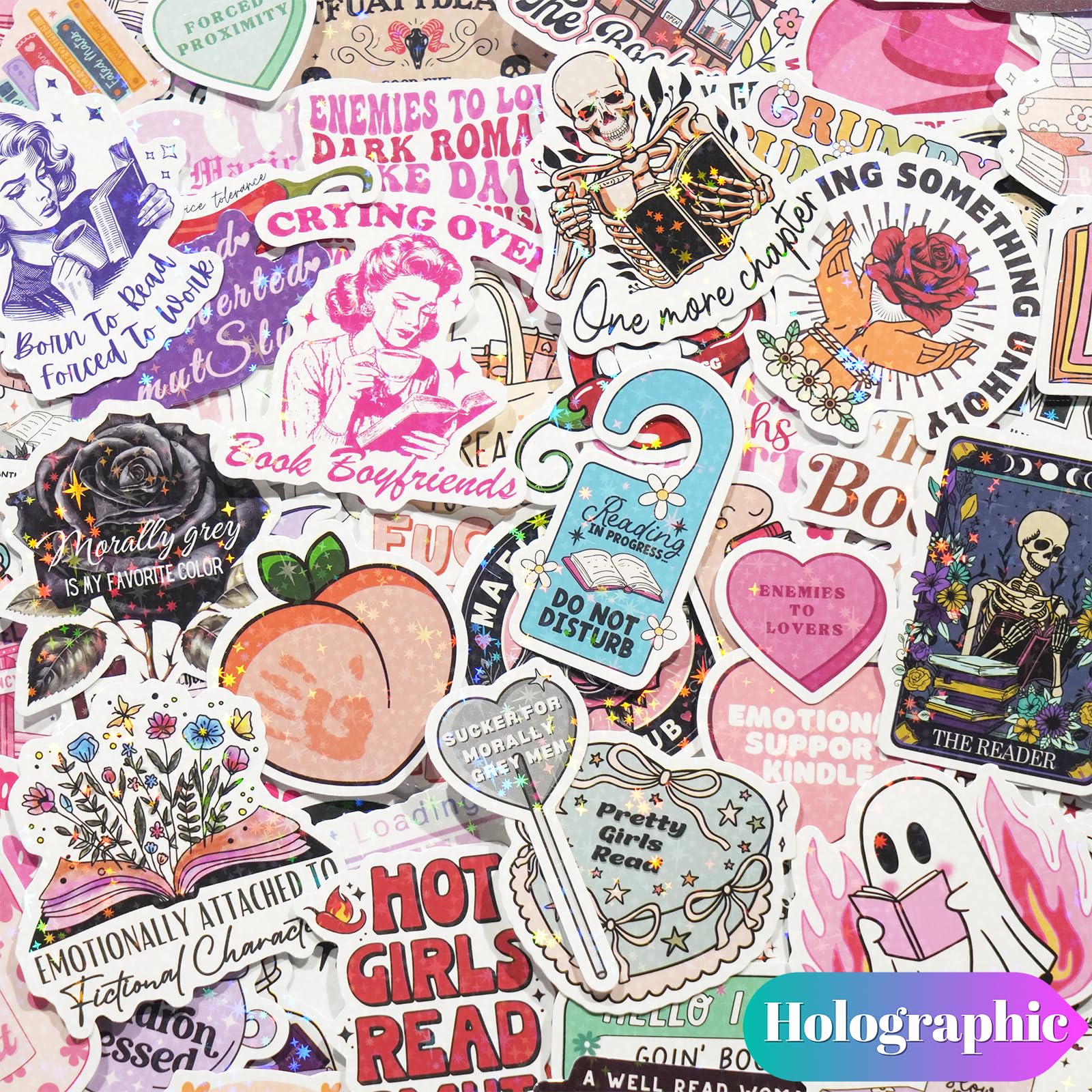 150 PCS Holographic Book Stickers for Kindle & Laptops - Waterproof Vinyl Decals for Ebook Readers, Water Bottles, Journals & Scrapbooks - Perfect for Book Lovers, Reading Enthusiasts & Booktok Fans