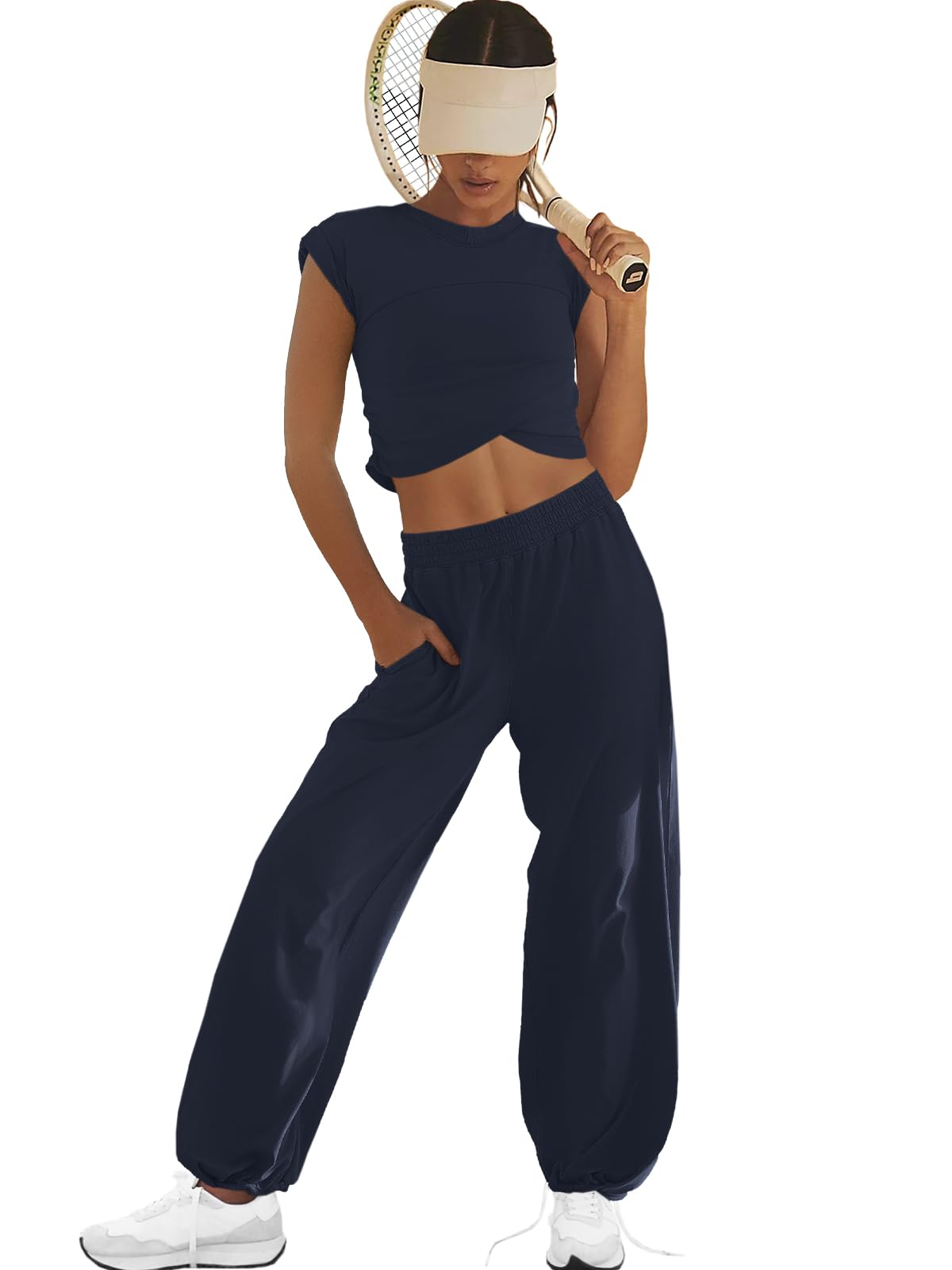 LAMISSCHE Women's 2-Piece Loungewear Set - Cropped Top & Wide Leg Pants with Pockets | Soft Casual Tracksuit for Home, Yoga & Travel | Comfortable Lounge Outfit for Women