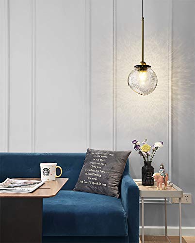 Modern Plug-in Hanging Swag Lamp - No Wiring Needed, Dimmable Pendant Light with 15ft Cord & UL On/Off Dimmer Switch, Raised Grain Globe Glass (Bulbs Not Included) - Perfect for Kitchen, Dining Room, Bedroom or Living Room Lighting Decor