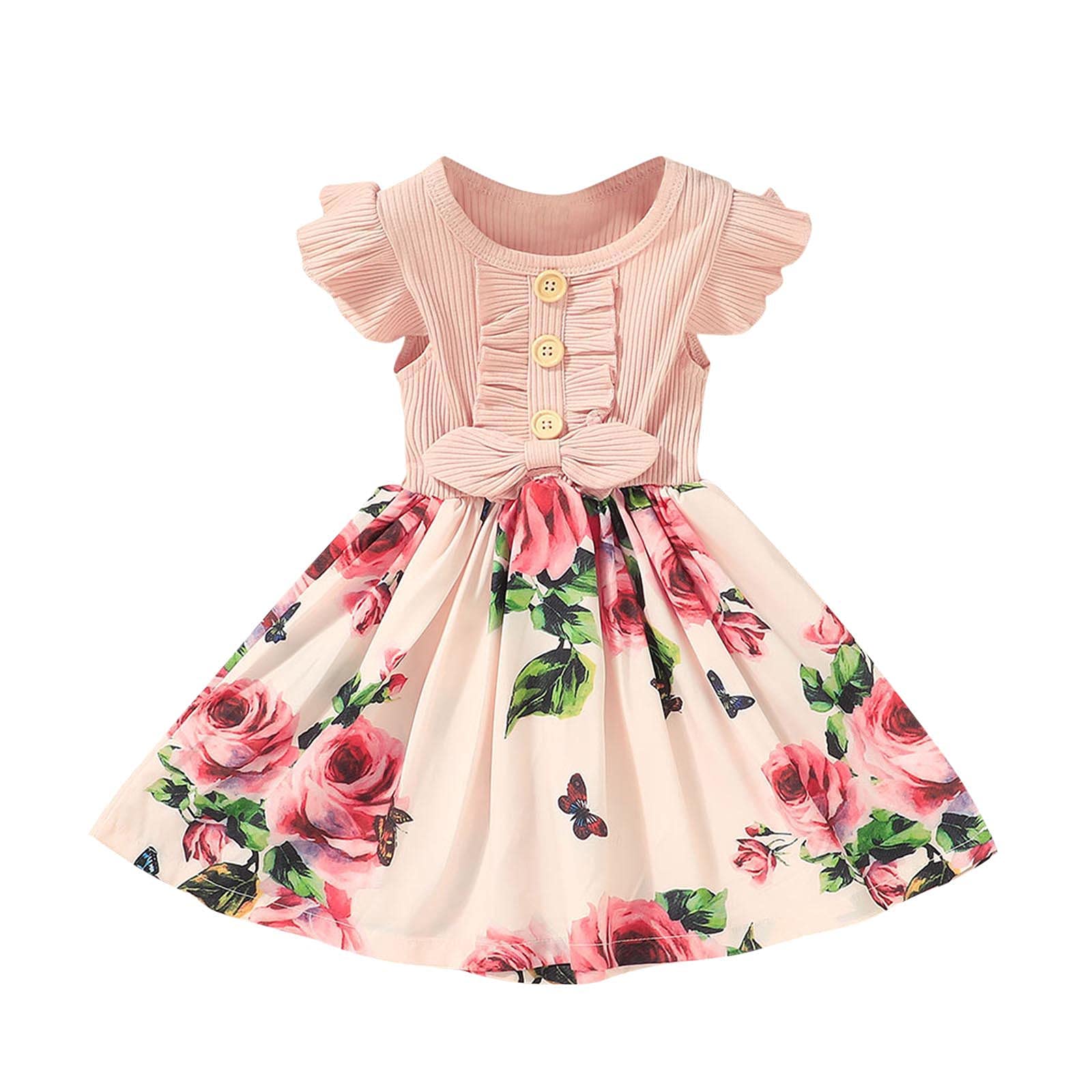 Floral Princess Ribbed Toddler Dress for Baby Girls - Casual Sleeve Plaid Dress for Newborns & Kids | Perfect for Birthday Parties, Photo Shoots & Everyday Play