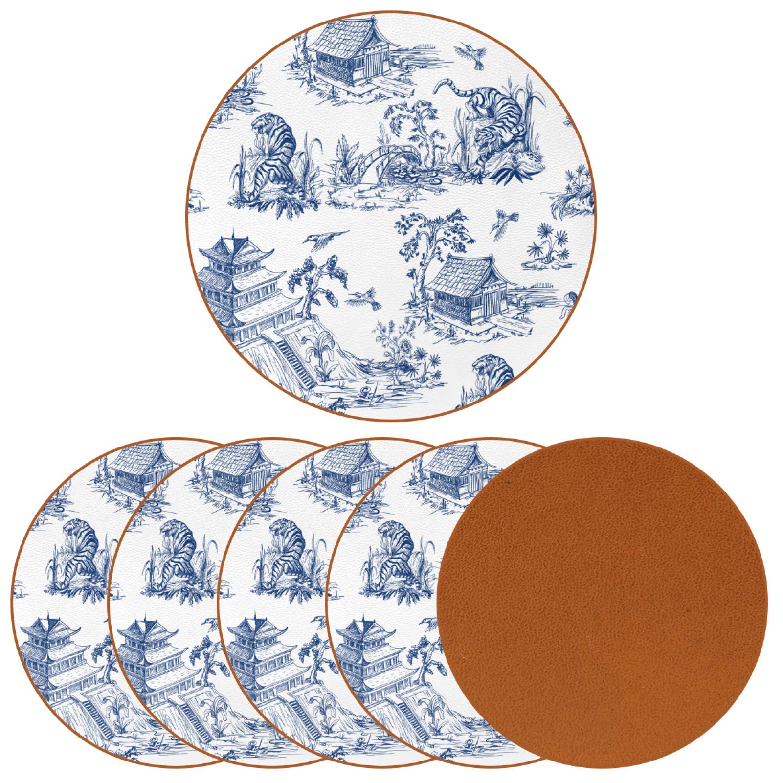 Set of 6 Chinoiserie Rural Landscape Drink Coasters - Wooden & Glass Table Protectors for Coffee Mugs, Wine Glasses - Perfect Housewarming Gift for Home, Office & Dining Decor