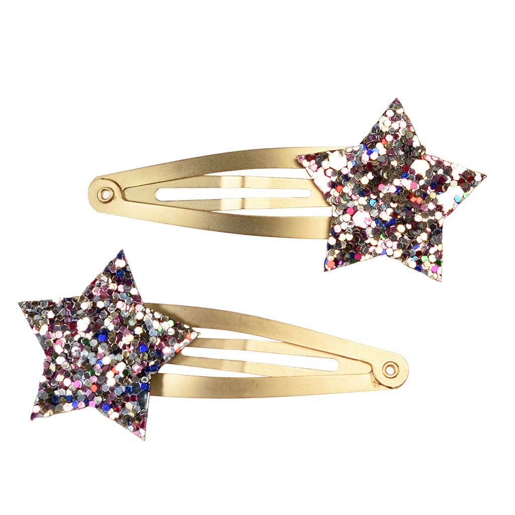 Fairies in the Garden Glitter Star Hair Clips (Set of 2) - Sparkling Hair Accessories for Girls, Kids Birthday Party Favors, Princess Costume & Fantasy Dress Up