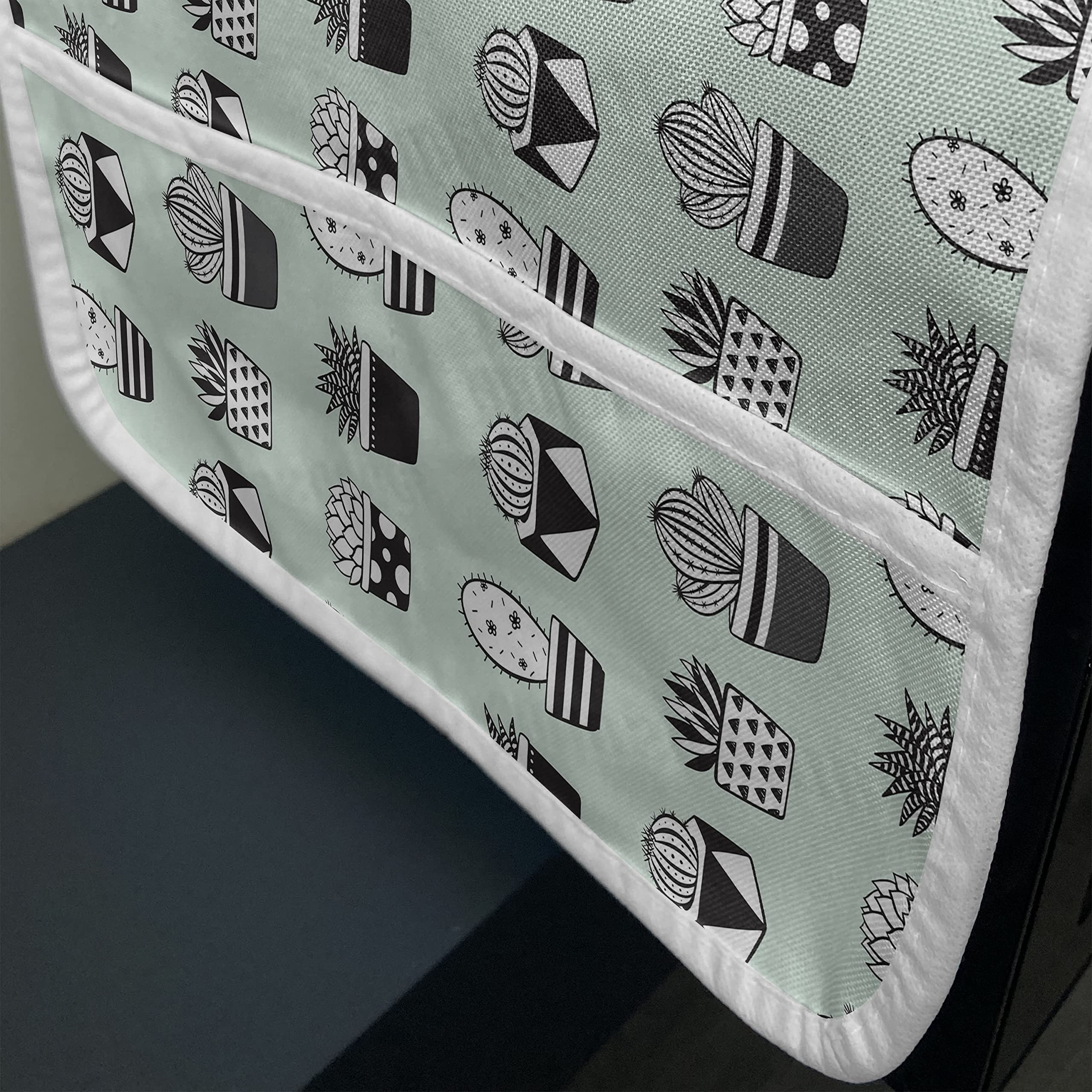 Ambesonne Microwave Cover - Cactus Design with Geometric Patterns, Polka Dots & Stripes | Waterproof Kitchen Organizer with Pockets | 36