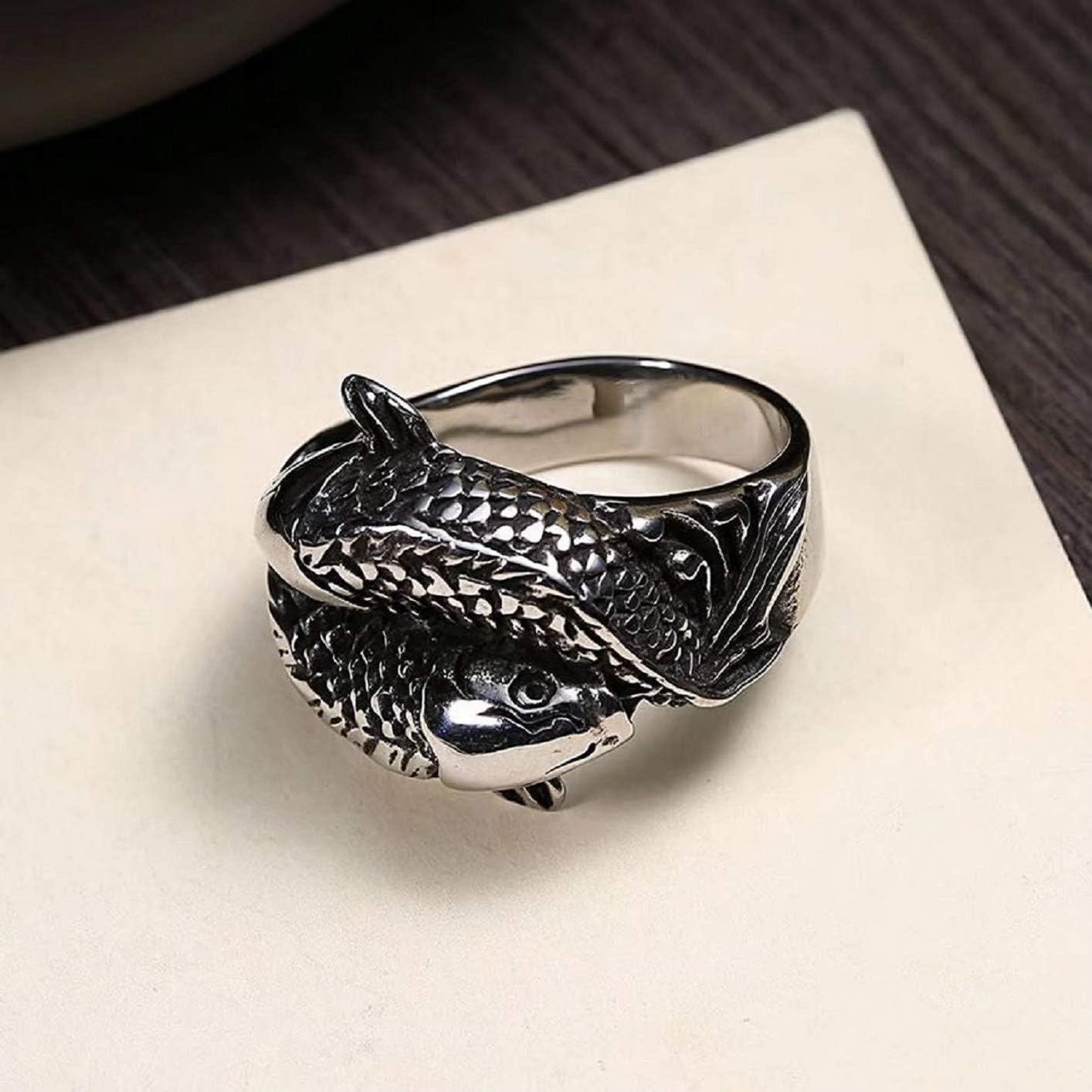 Viking Koi Fish Ring for Men - Norse Viking Koi Carp Totem Amulet Ring, Hip Hop Biker Jewelry, Punk Animal Fish Ring - Perfect for Viking Lovers, Bikers, and Punk Fashion Enthusiasts