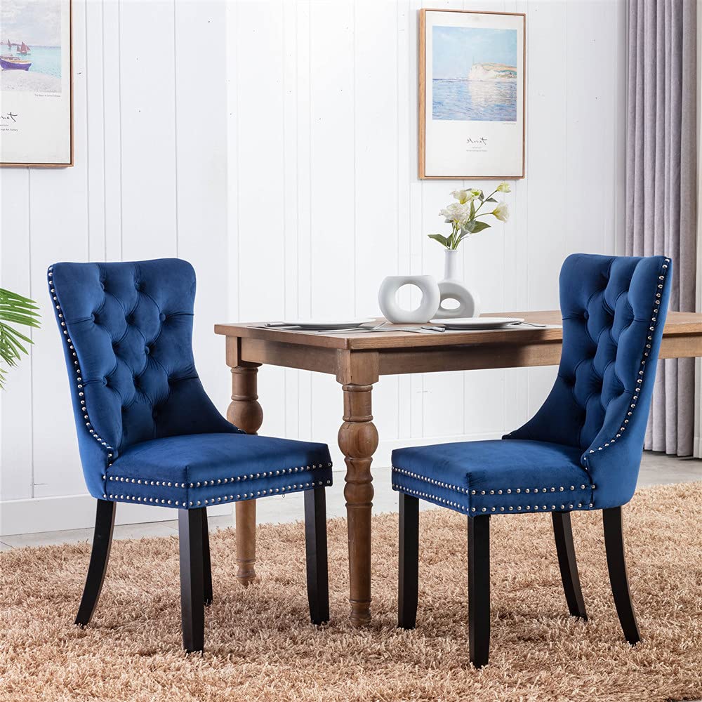 LZ LEISURE ZONE 2-Piece Upholstered Dining Chair Set - Button Tufted Armless Accent Chairs with Nailhead Trim & Back Ring Pull, 19.7