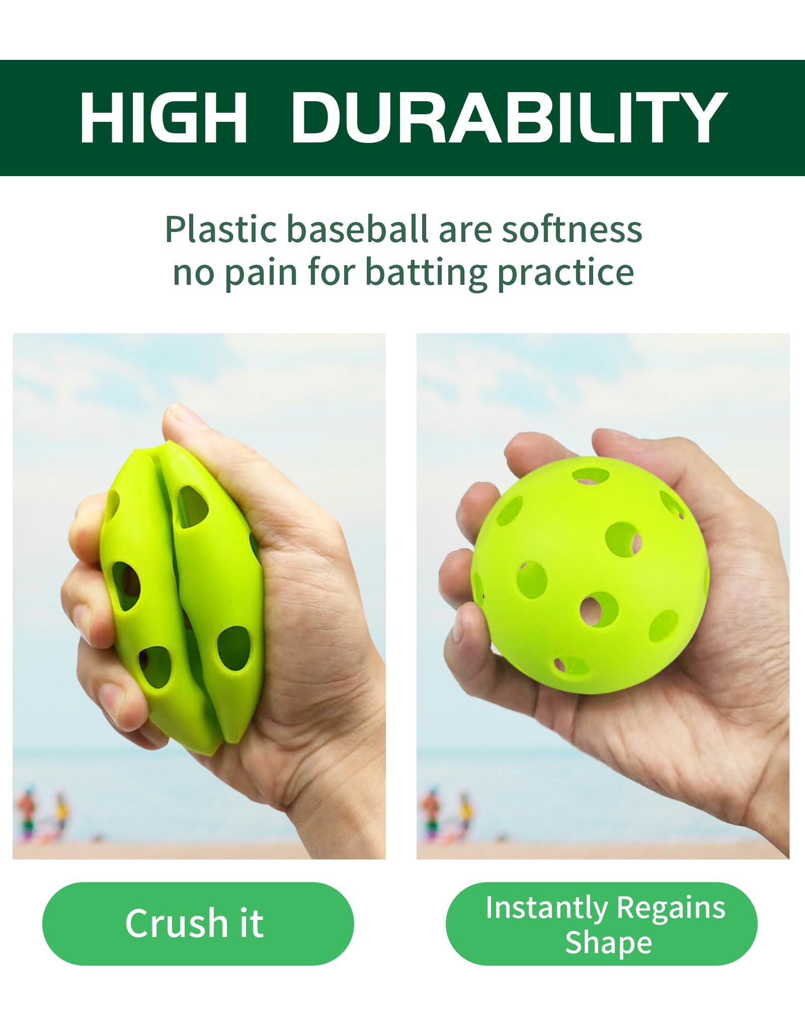 20 Pack Plastic Practice Baseballs & Softballs - Lightweight Hollow Training Balls for Hitting, Pitching, Batting - Limited Flight Indoor/Outdoor Use (2.83in Diameter) - Perfect for Backyard Drills, Batting Cages & Team Practices